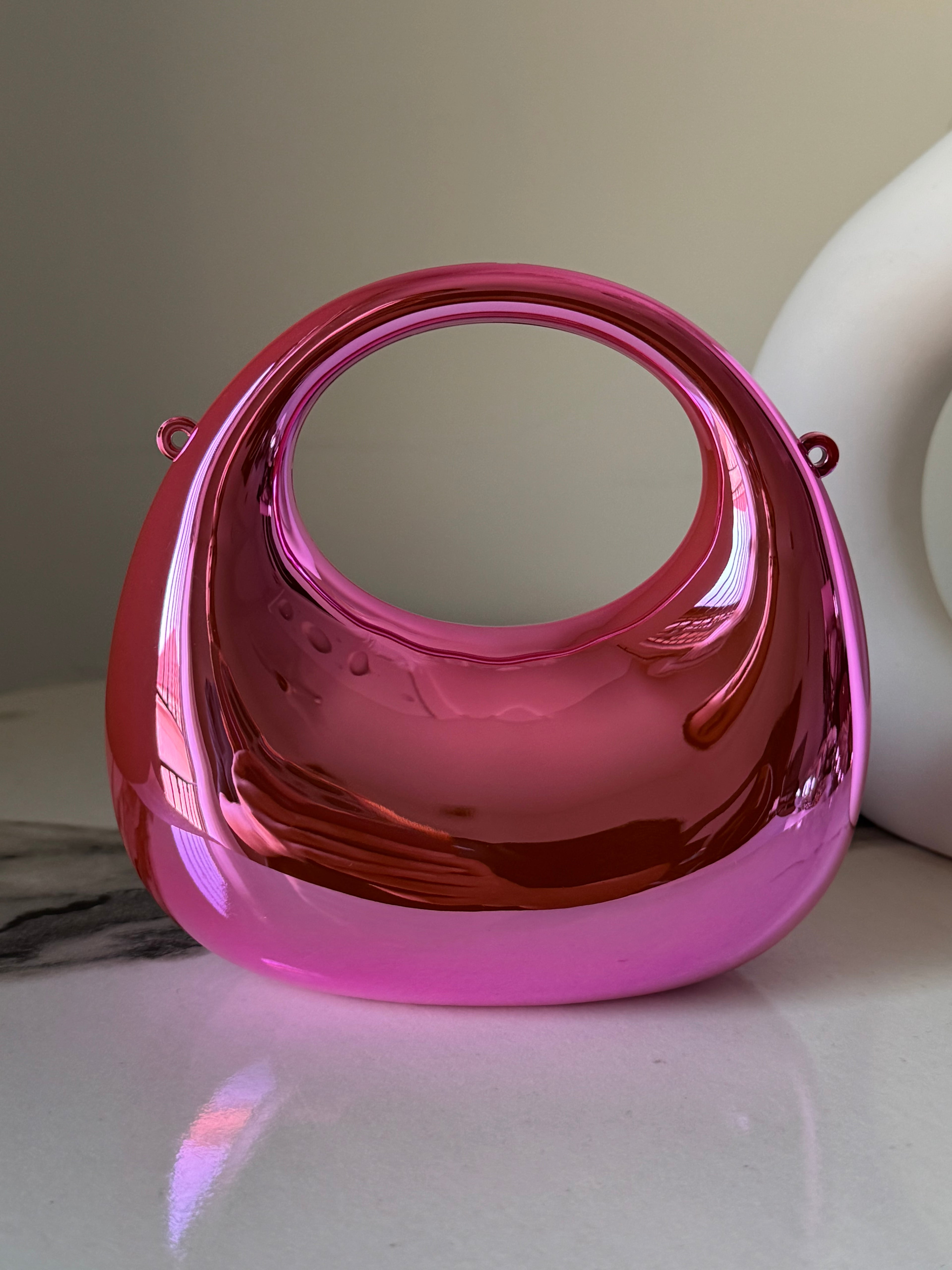 Viral Metallic Clutch with Chain - Mini Pink