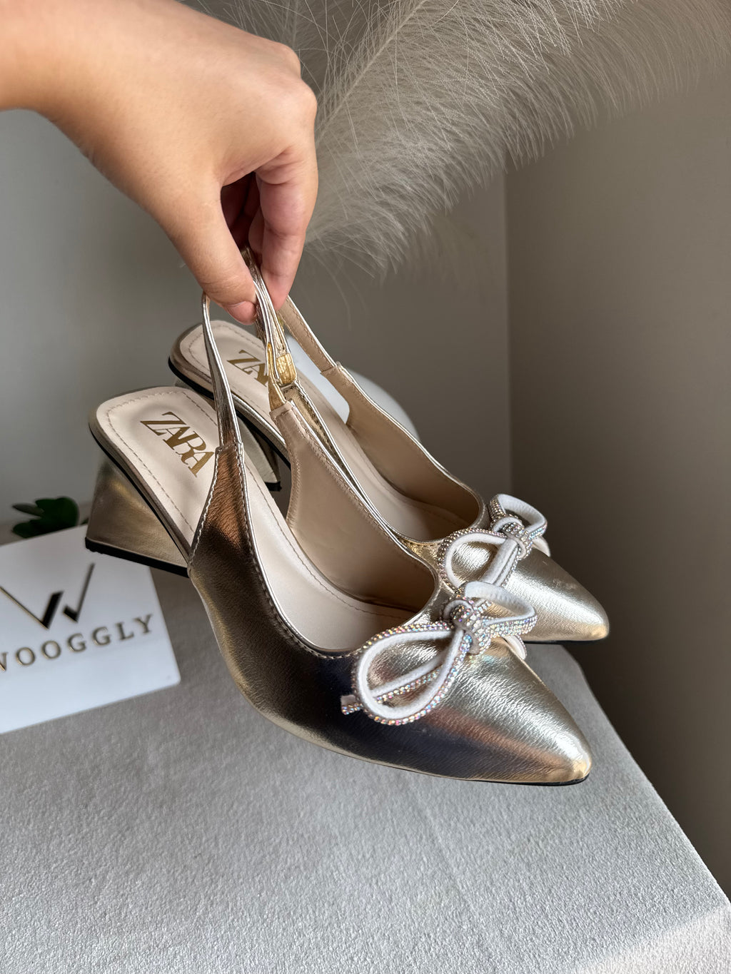 Zara Statement Bow Heels - Champagne