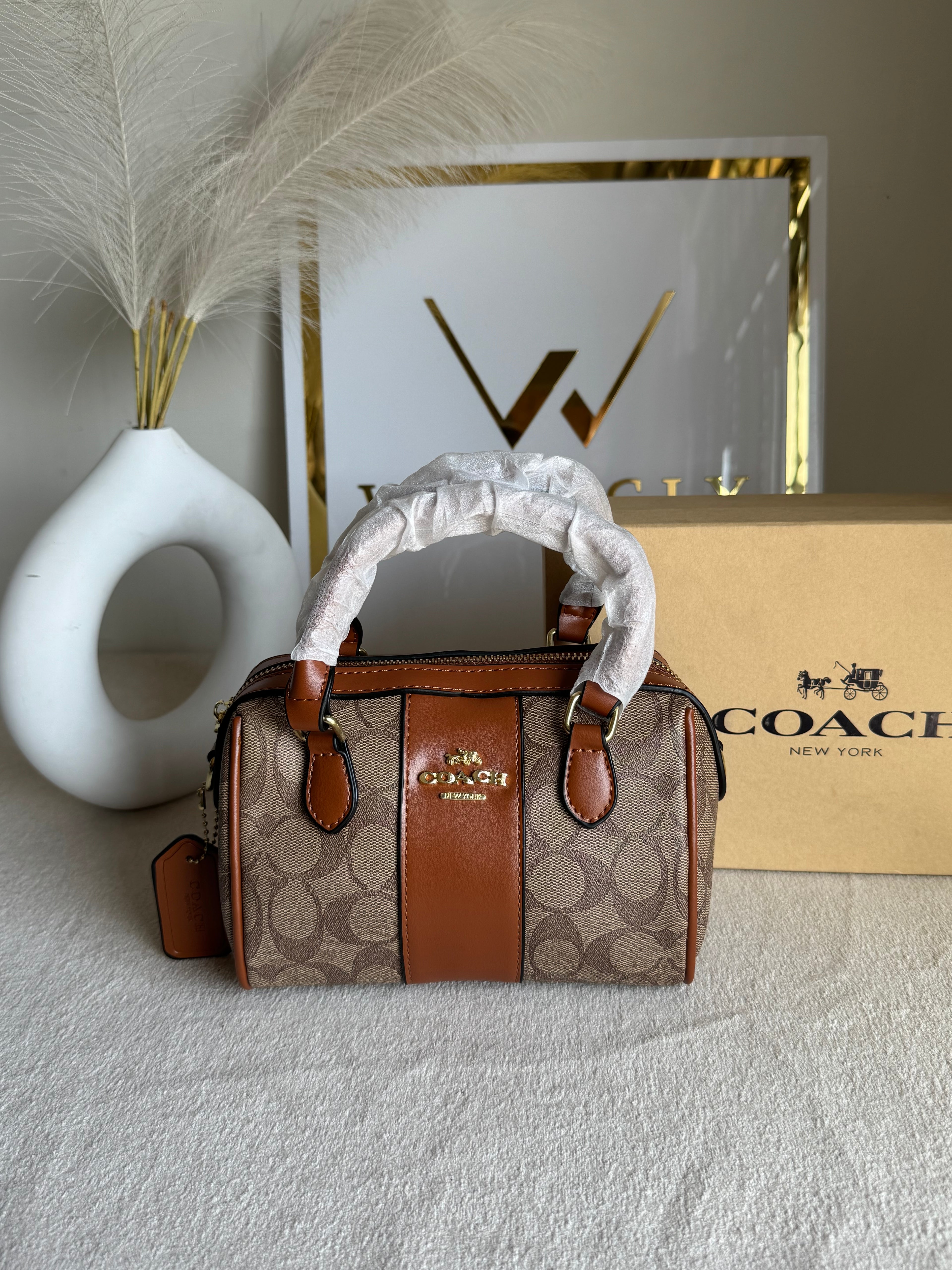 COACH Mini Duffle Bag PREMIUM with Long Strap (Apricot Brown) - BOX PACKING