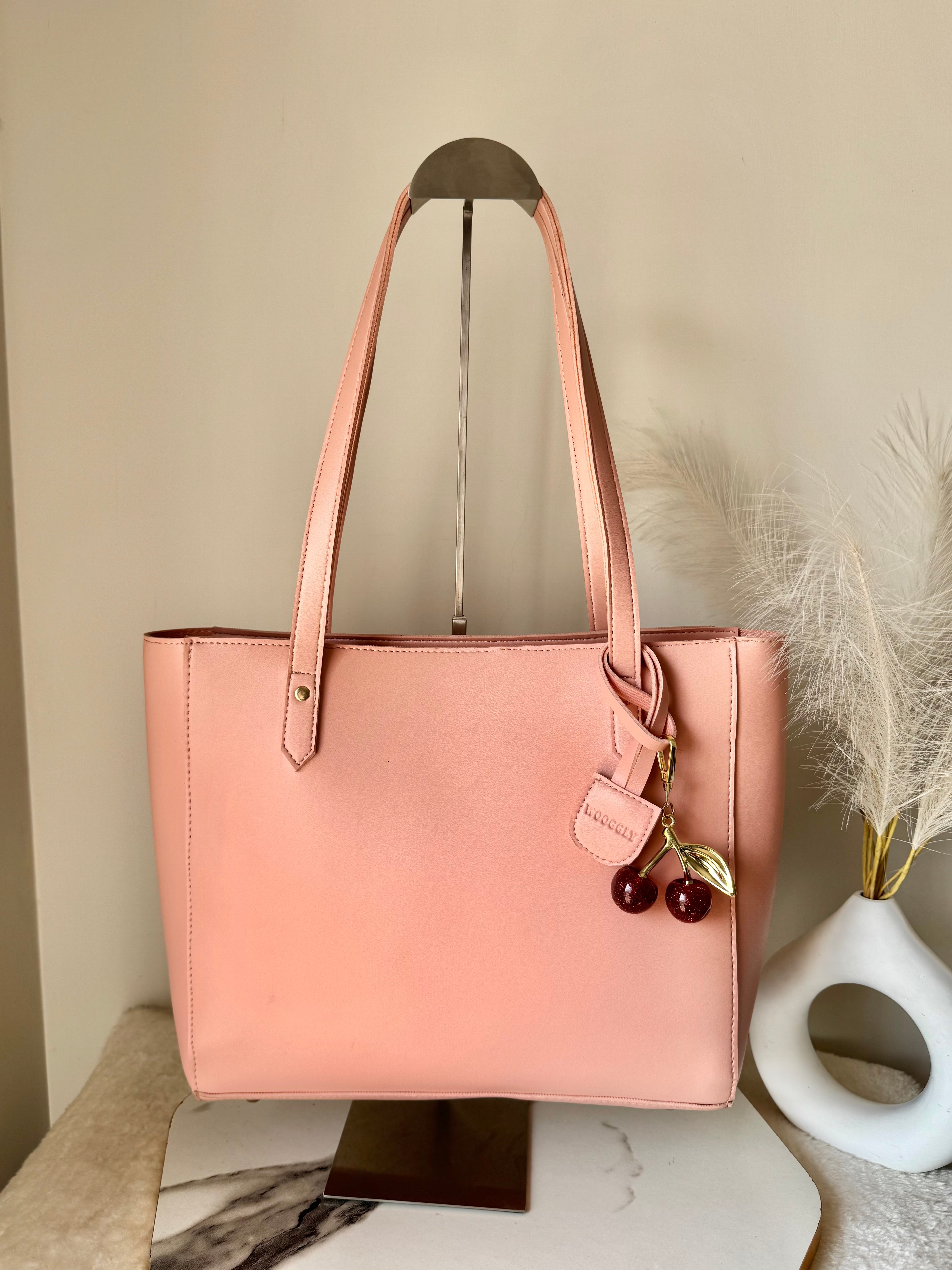 Wooggly Signature Tote Bag with Cherry Charm - Pink