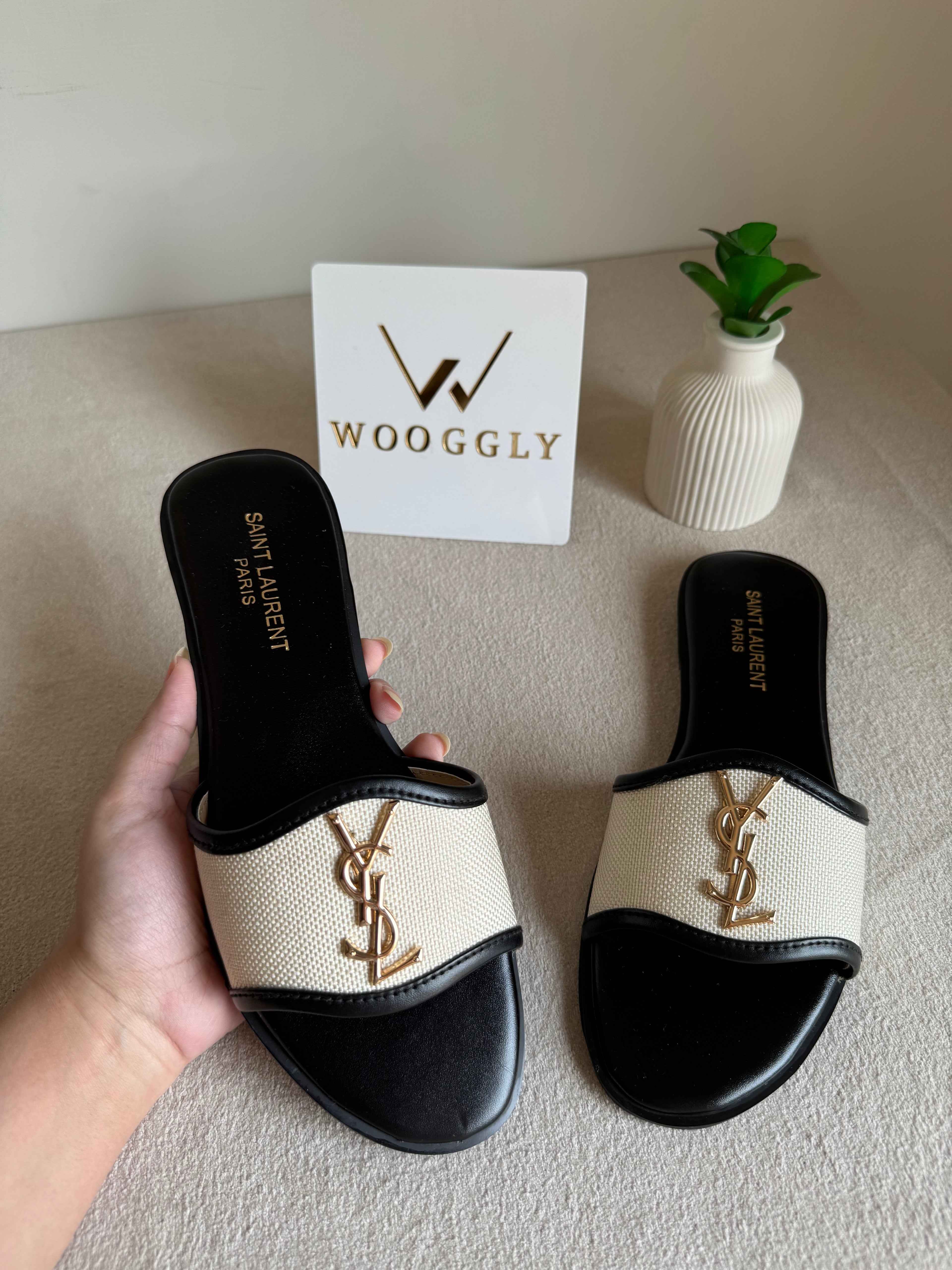 YSL Jute Slides - Black
