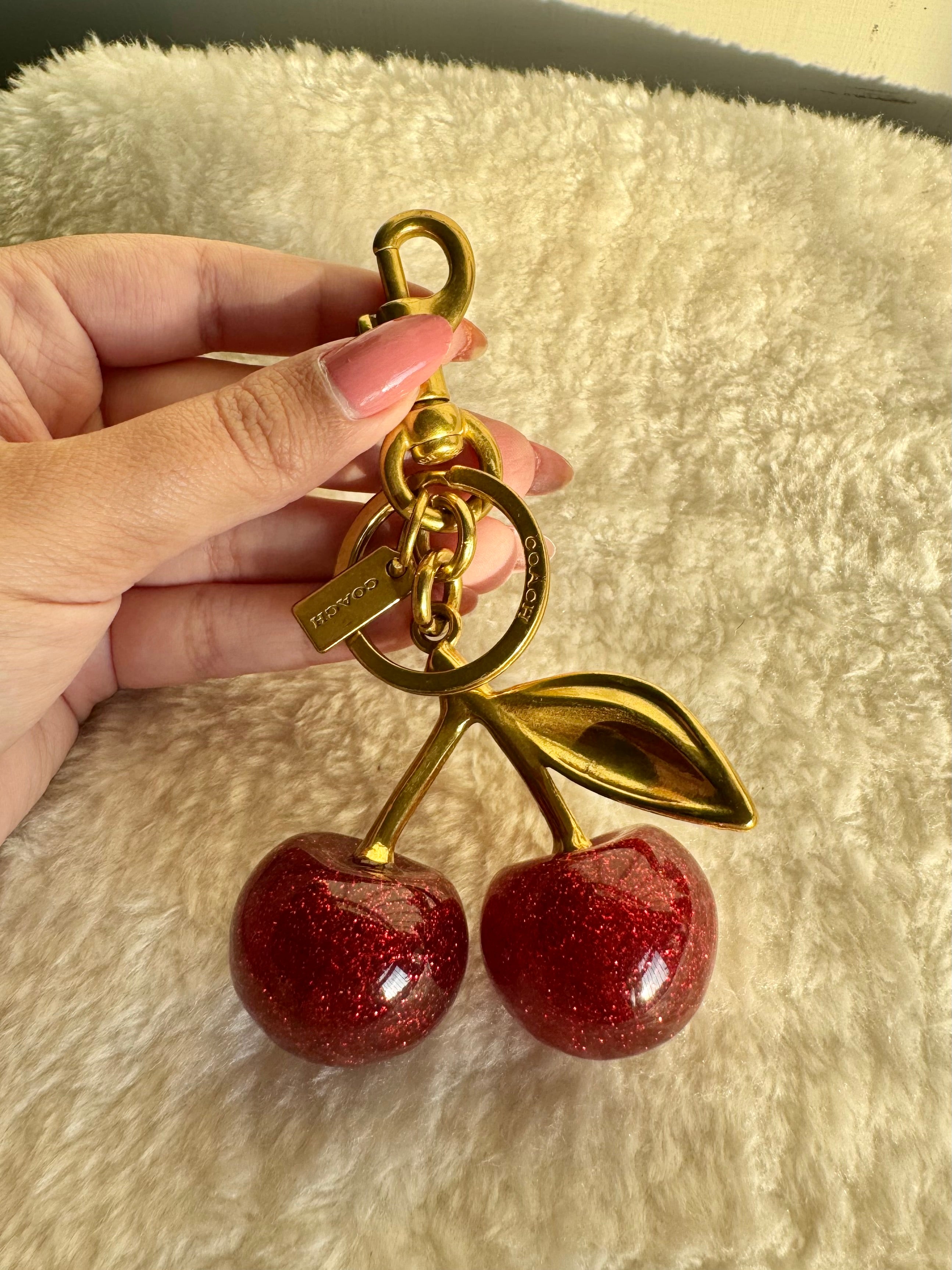 PREMIUM Coach Branded Cherry Bag Charm - Gold