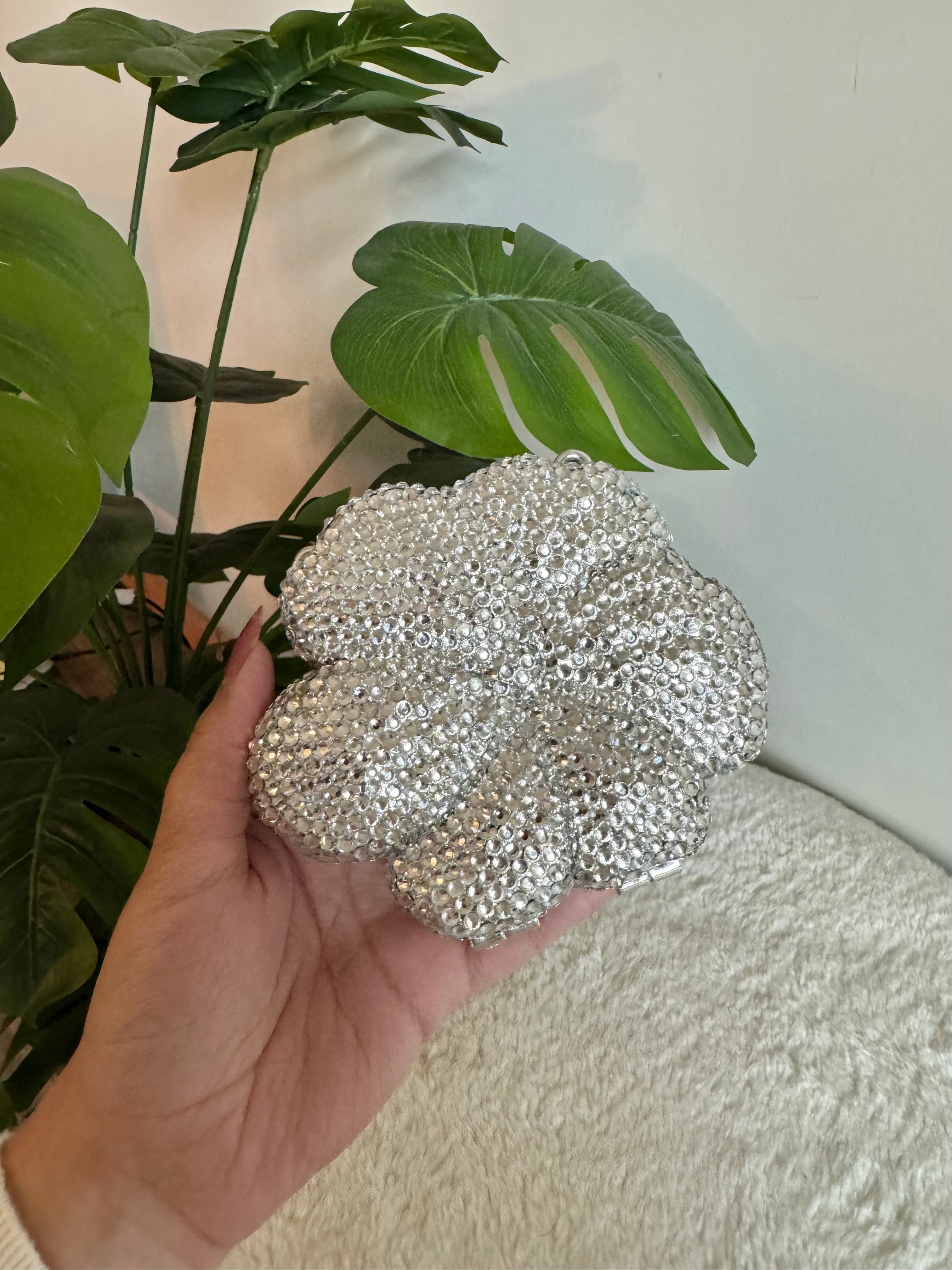 Flower Swarovski Clutch - Mini Silver