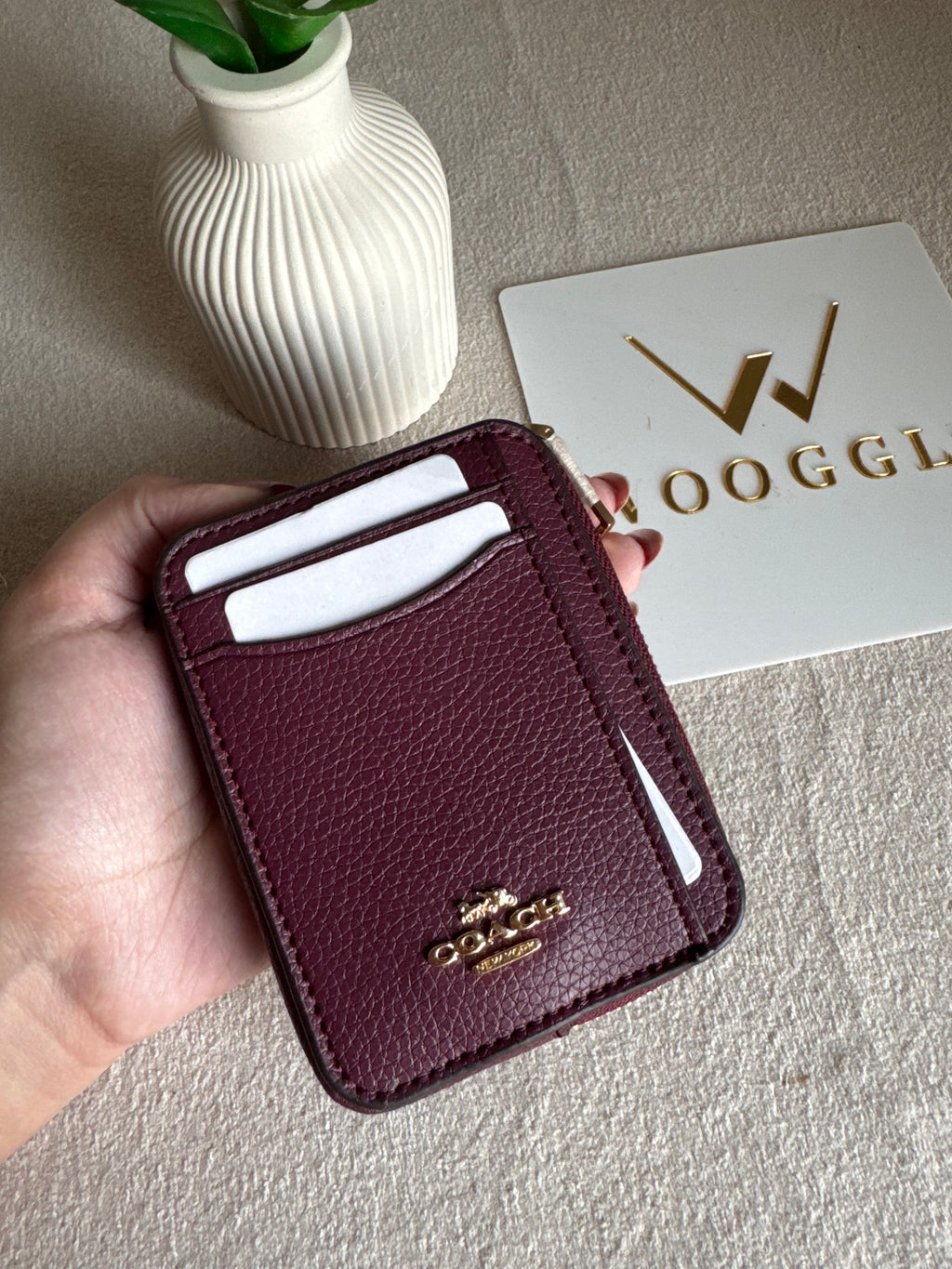 Coach Zip Card Case - Burgandy