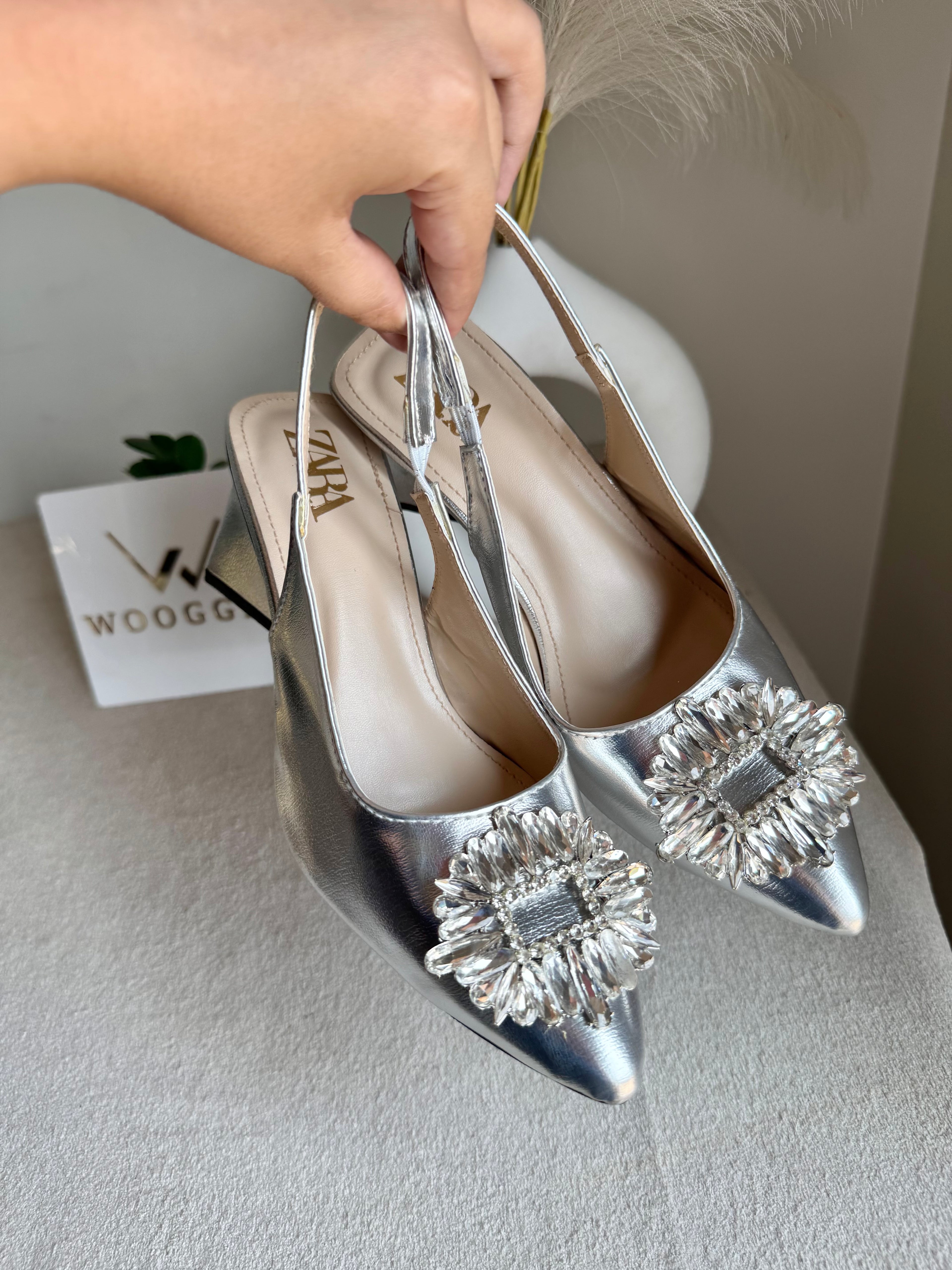 Zara Crystal Heels - Silver