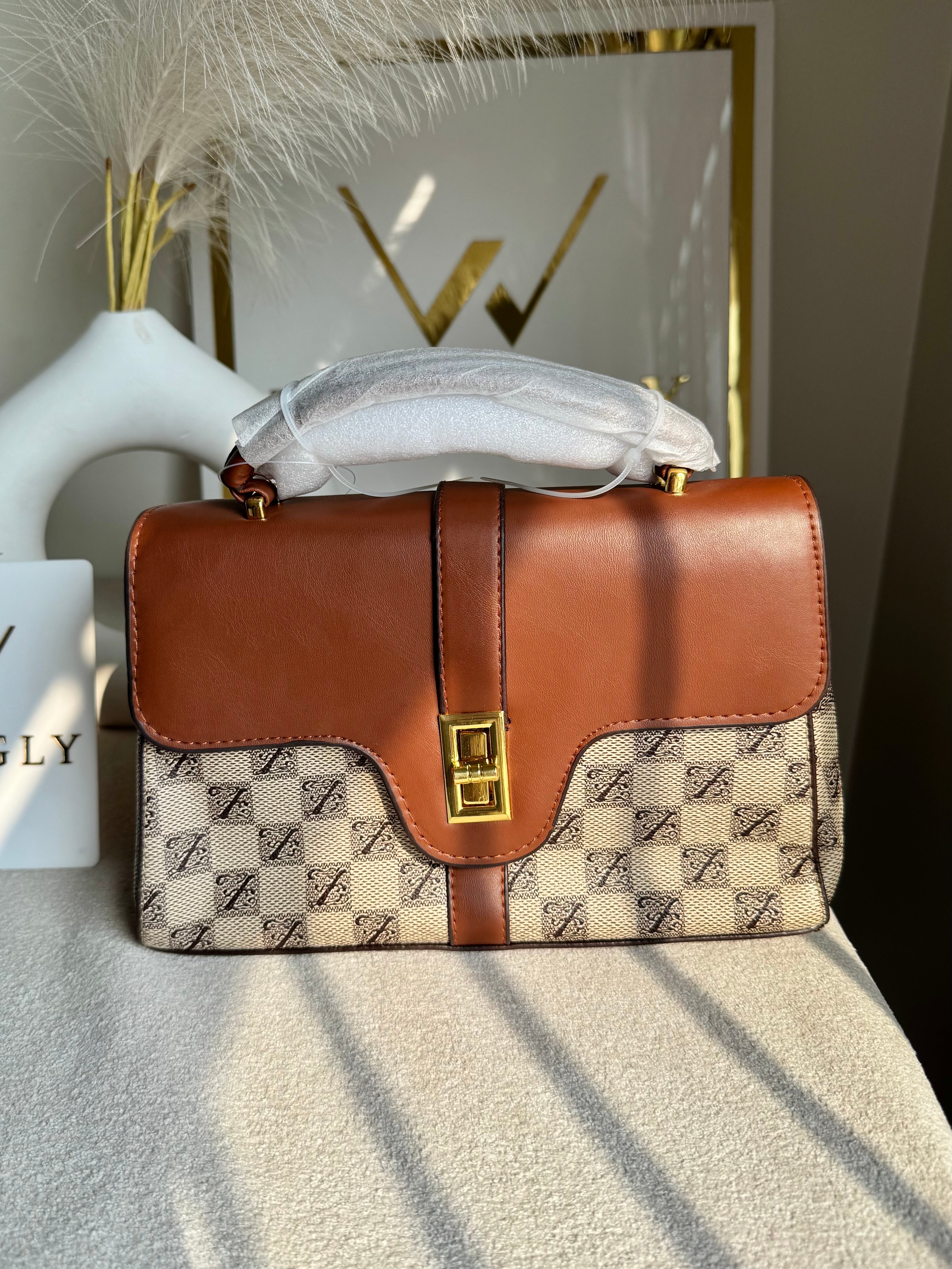 Premium Ella Hand Bag Beige & Brown