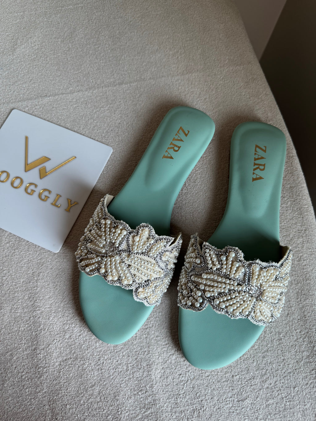 Zara Sugar Bloom Slides - Turquoise