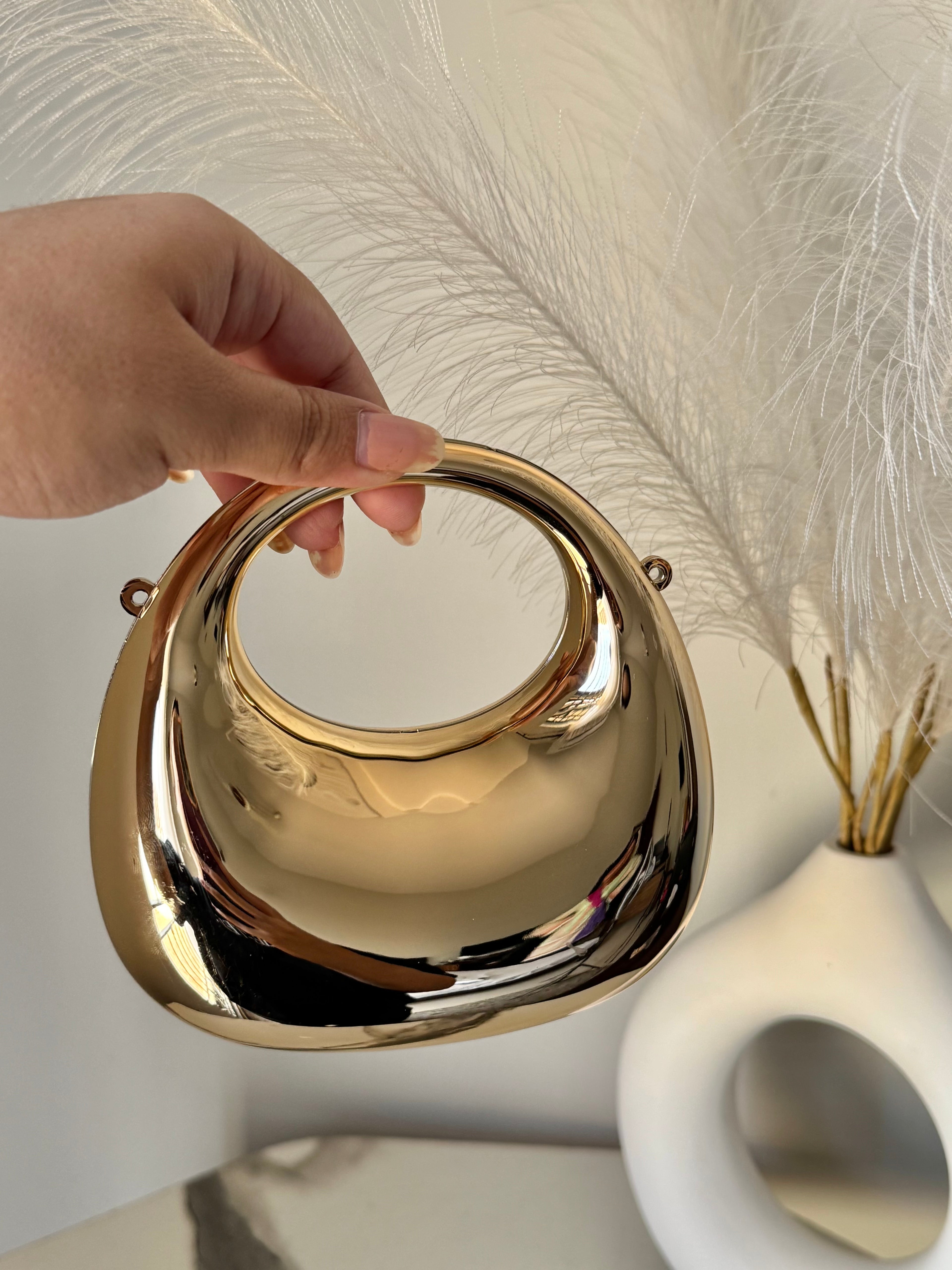 Viral Metallic Clutch with Chain - Mini Gold