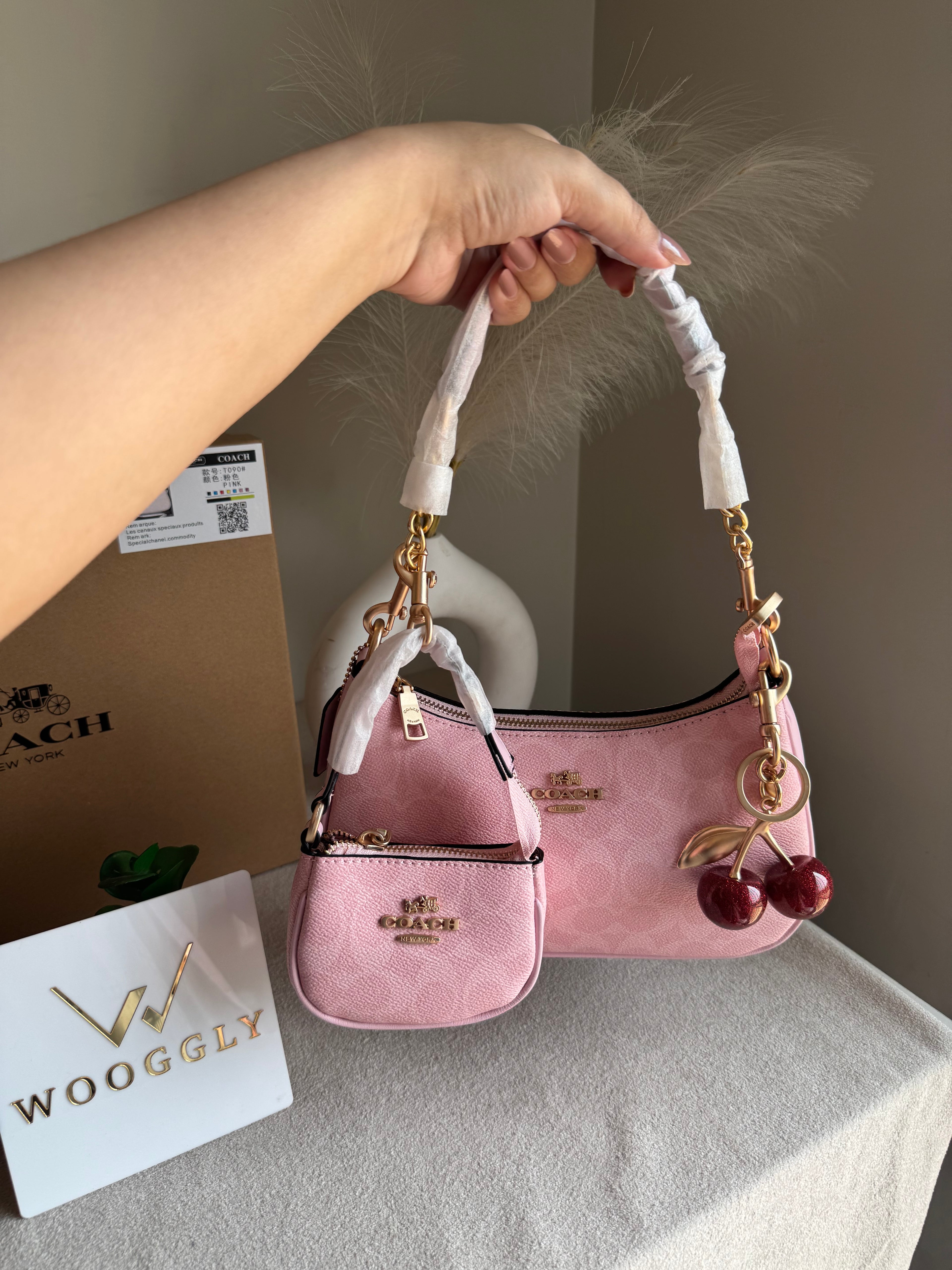 COACH Teri Gift Box with Baby Teri Charm & Coach Cherry Charm - Pink