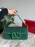Valentino Loco Rhinestone PREMIUM Handbag with Box Packing - Emerald Green