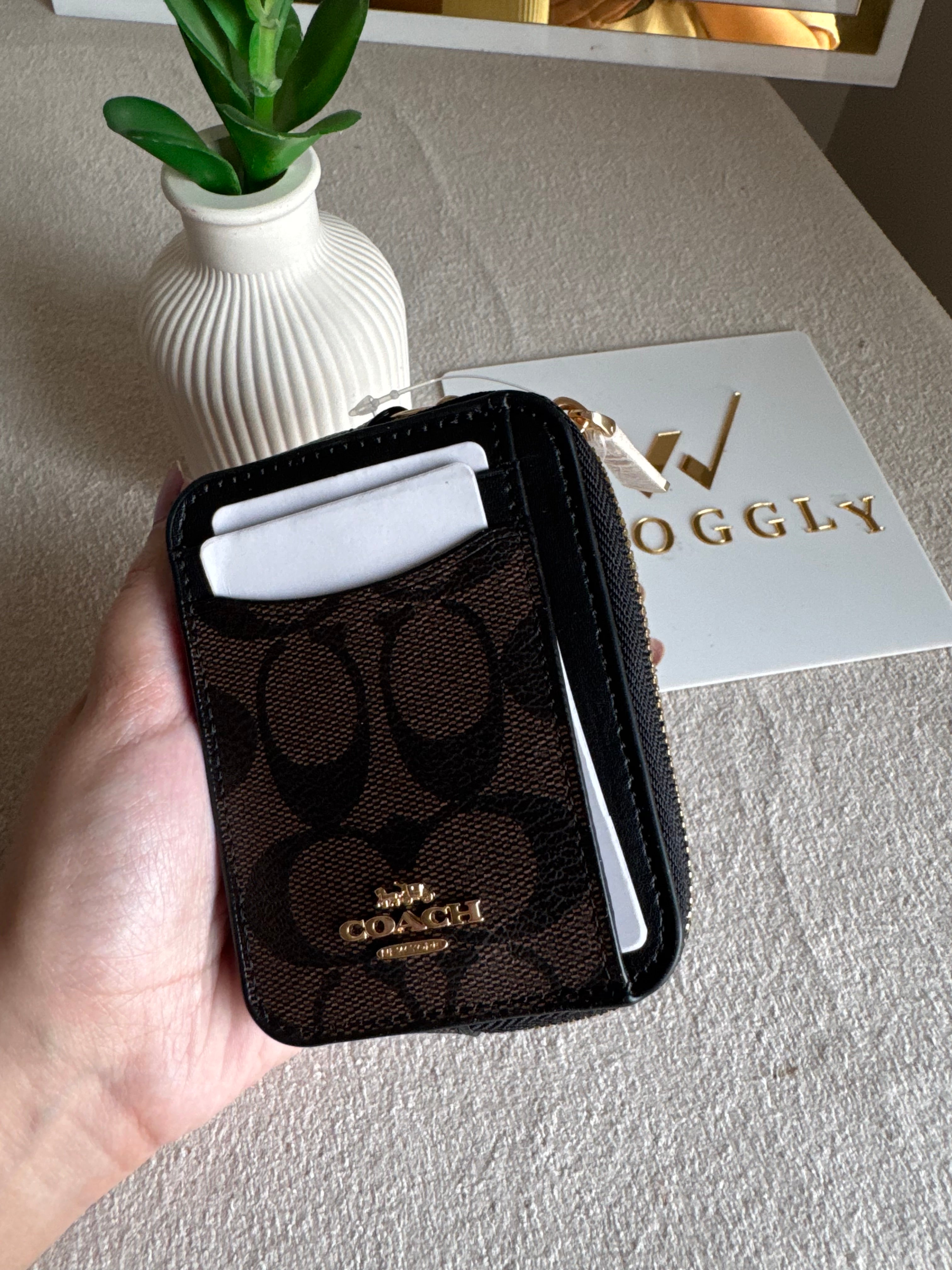 Coach Zip Card Case - Signature Brown