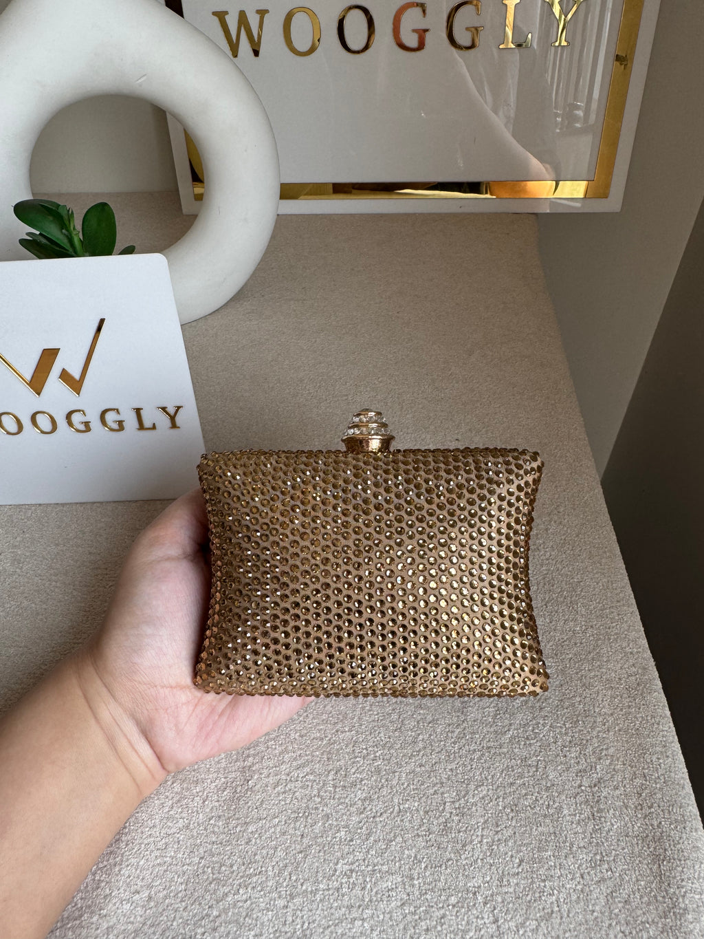 Ella Clutch - Champagne with Silver Diamontes