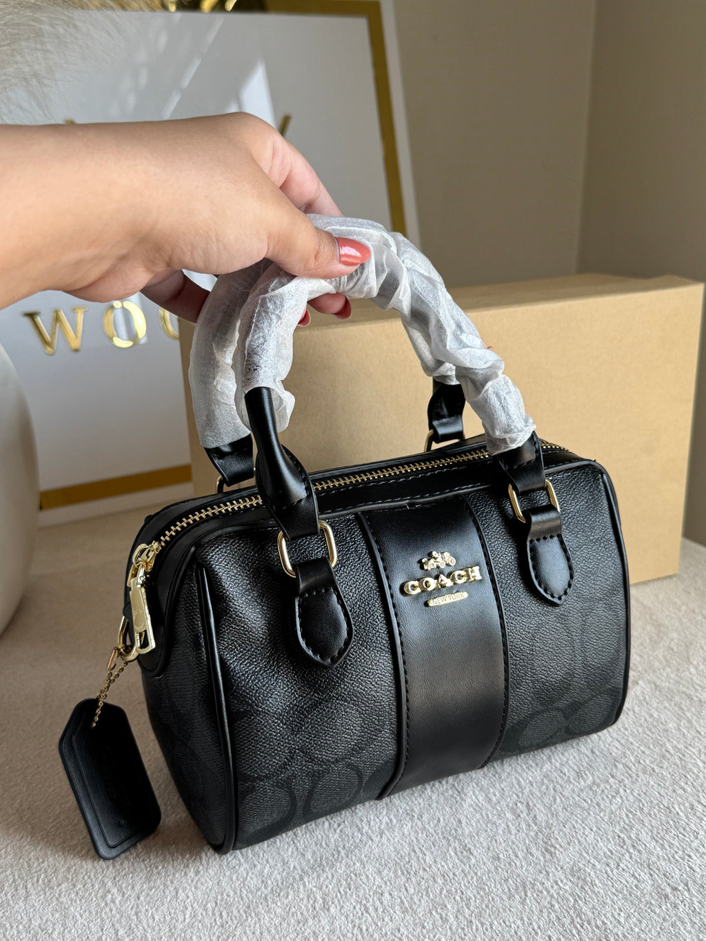 COACH Mini Duffle Bag PREMIUM with Long Strap (Black) - BOX PACKING