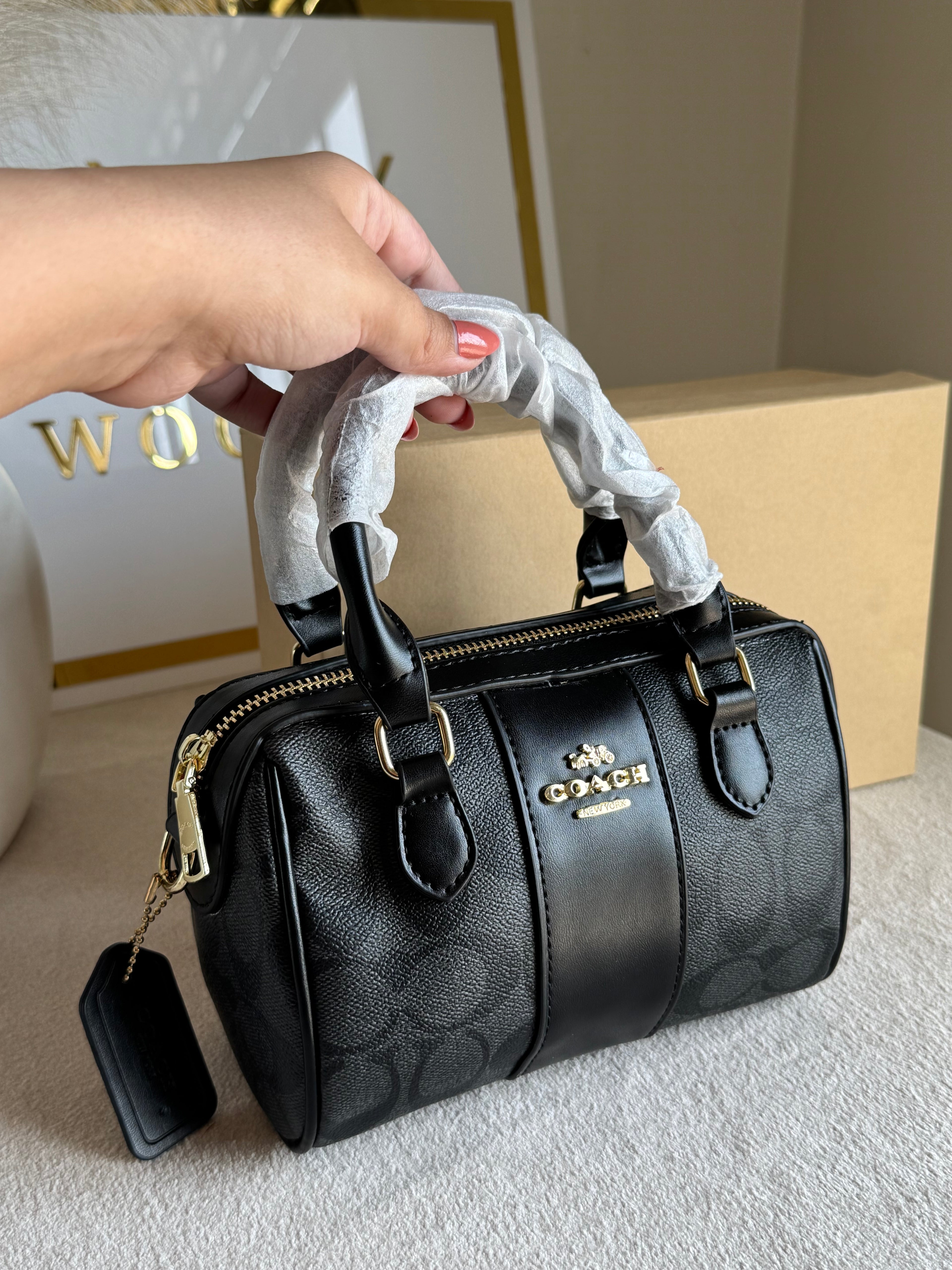 COACH Mini Duffle Bag PREMIUM with Long Strap (Black) - BOX PACKING