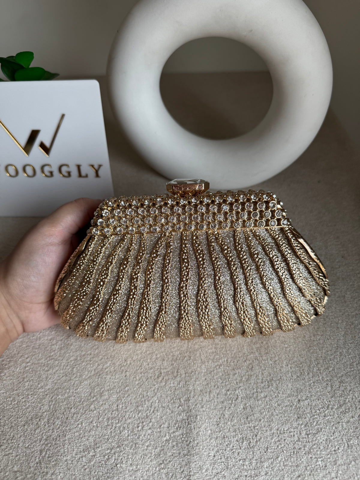 Roselle Clutch Champagne Metal