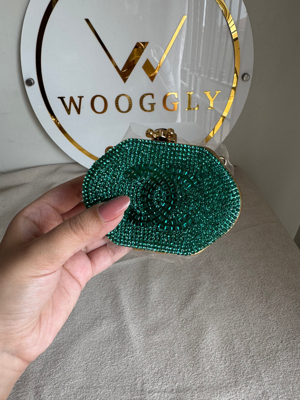 Mini Chanel Embellished Clutch with Chain - Turquoise