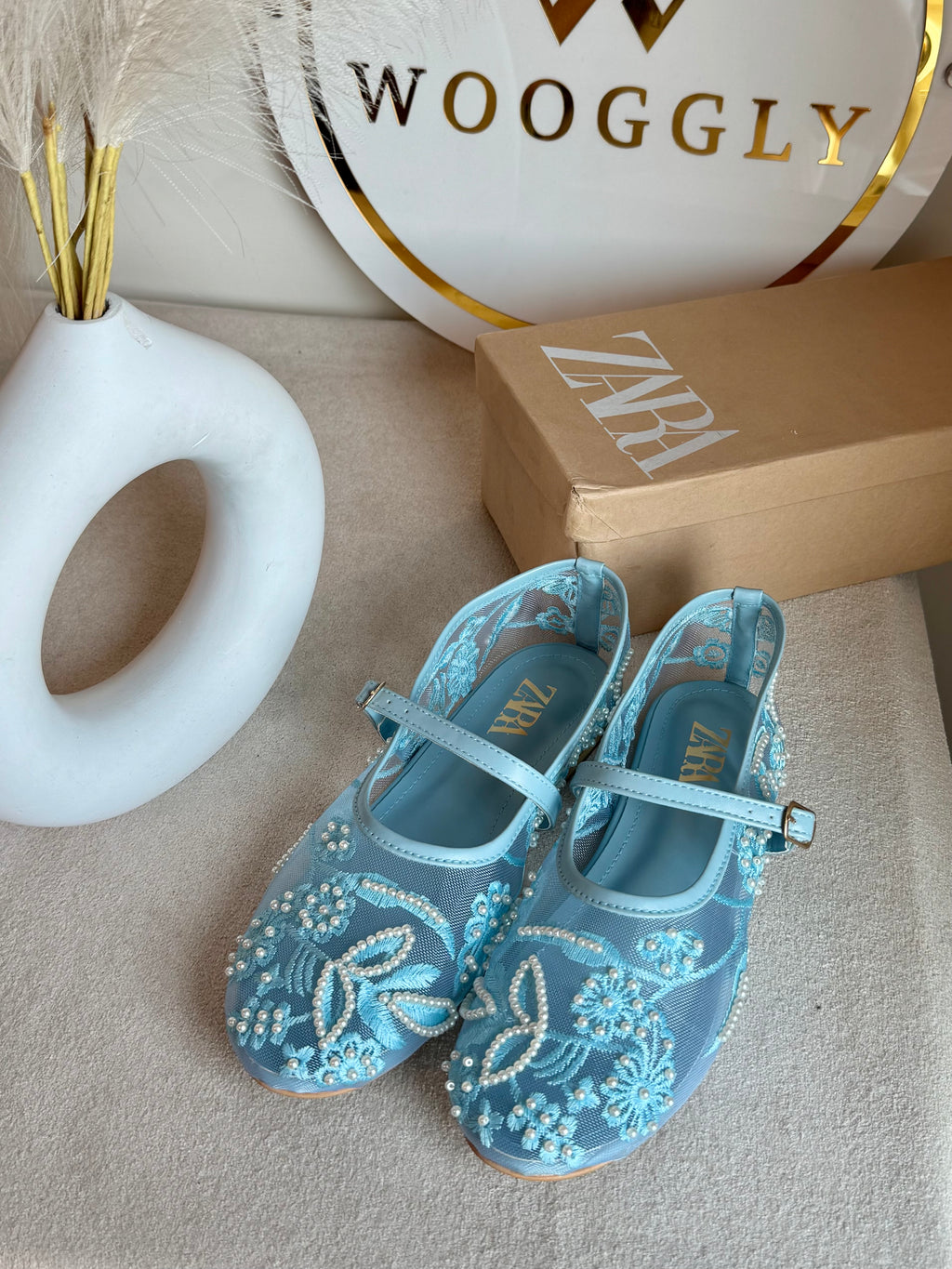 Zara Embroided Net Pumps - Baby Blue