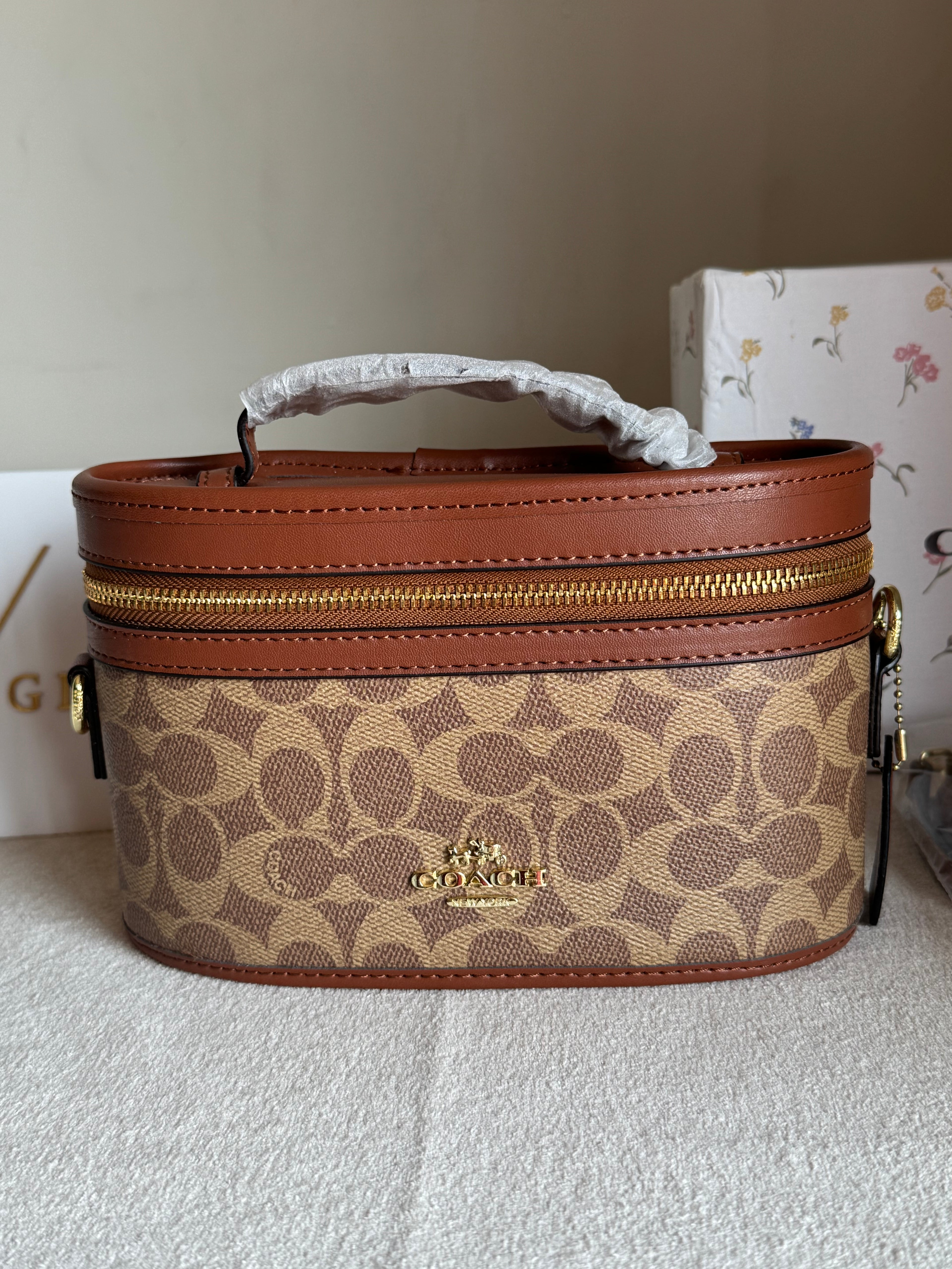 COACH Premium Bucket Bag (Apricot Brown) with Long Strap - BOX PACKING