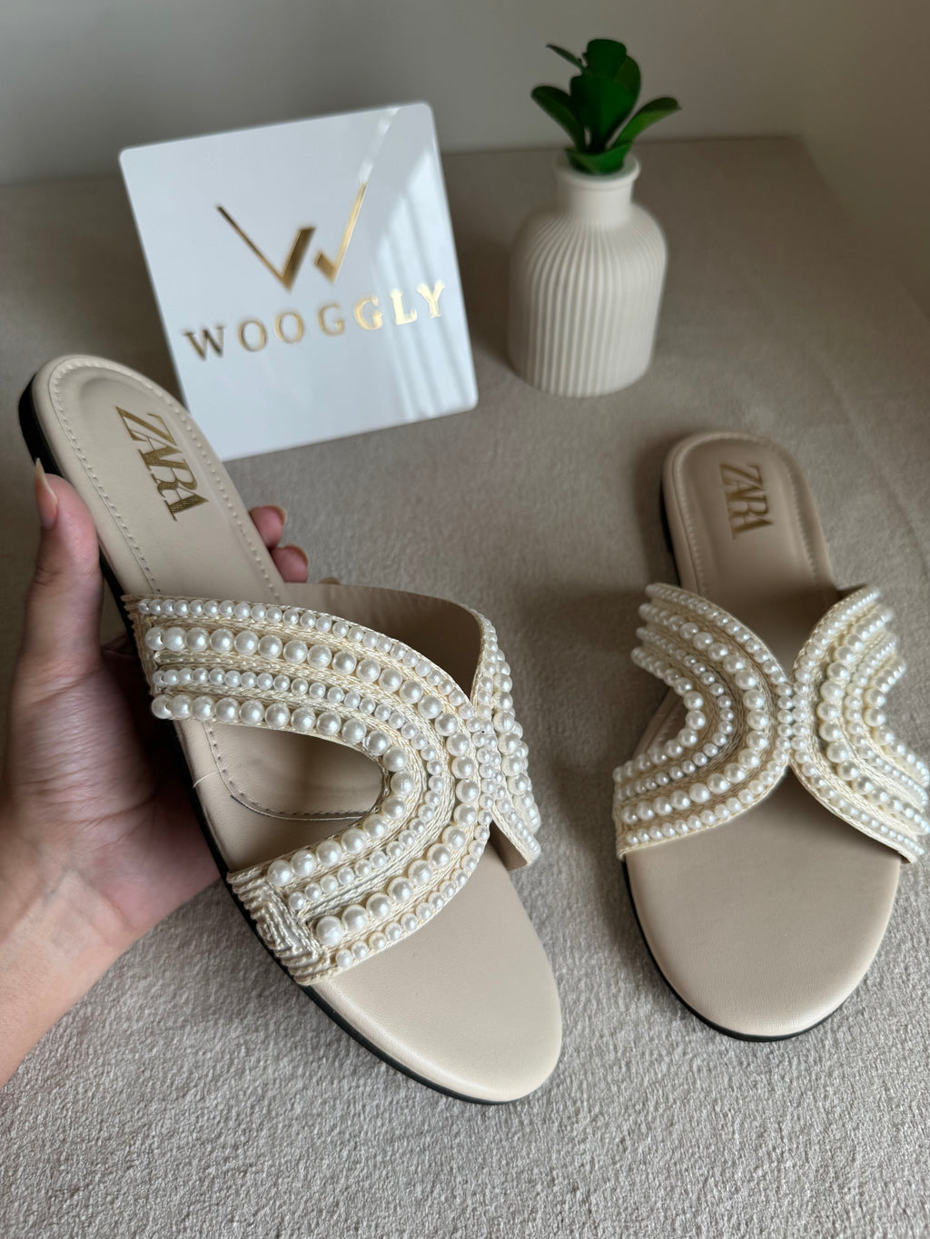 Zara Pearl Slides - Cream