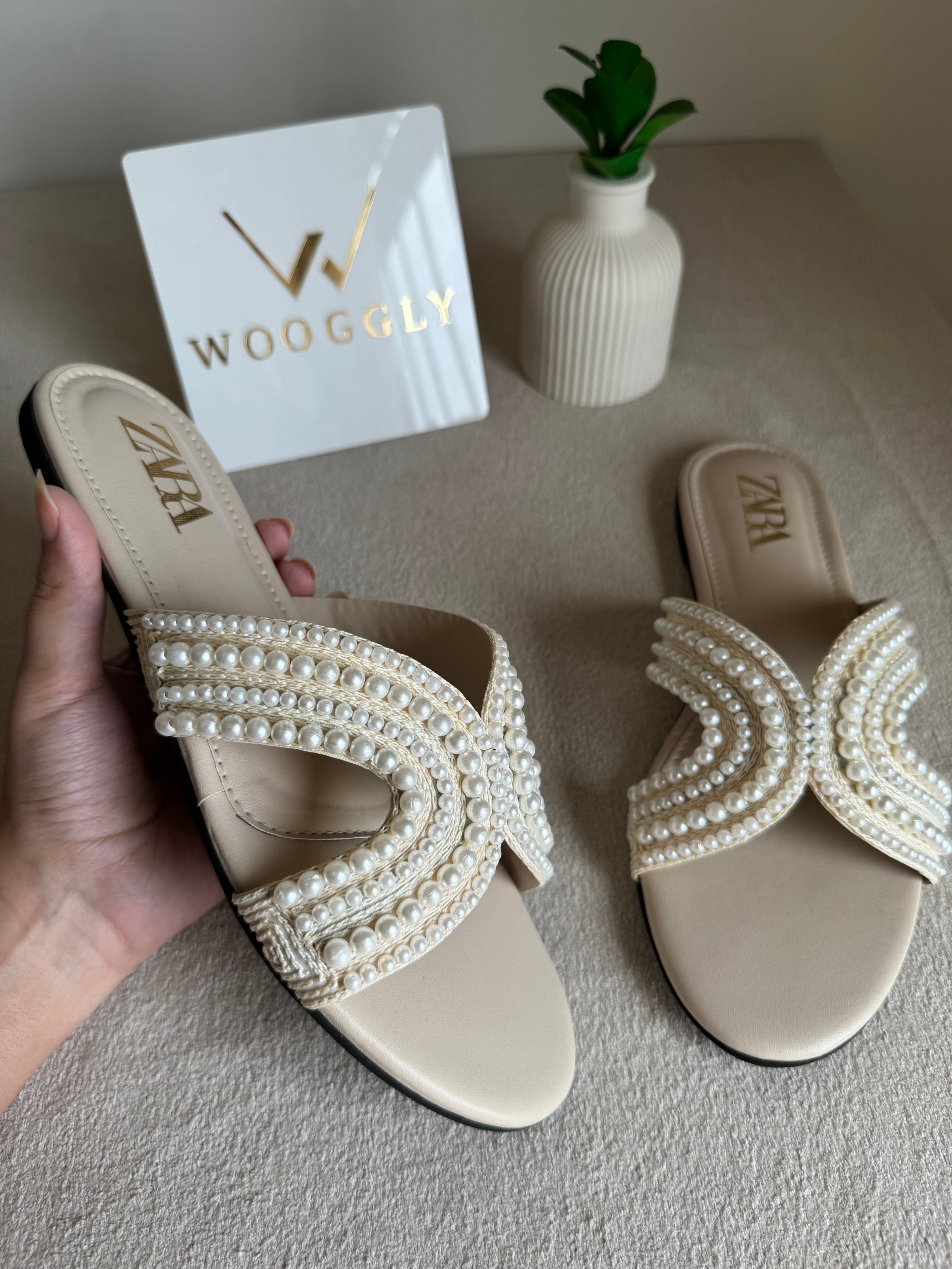 Zara Pearl Slides - Cream