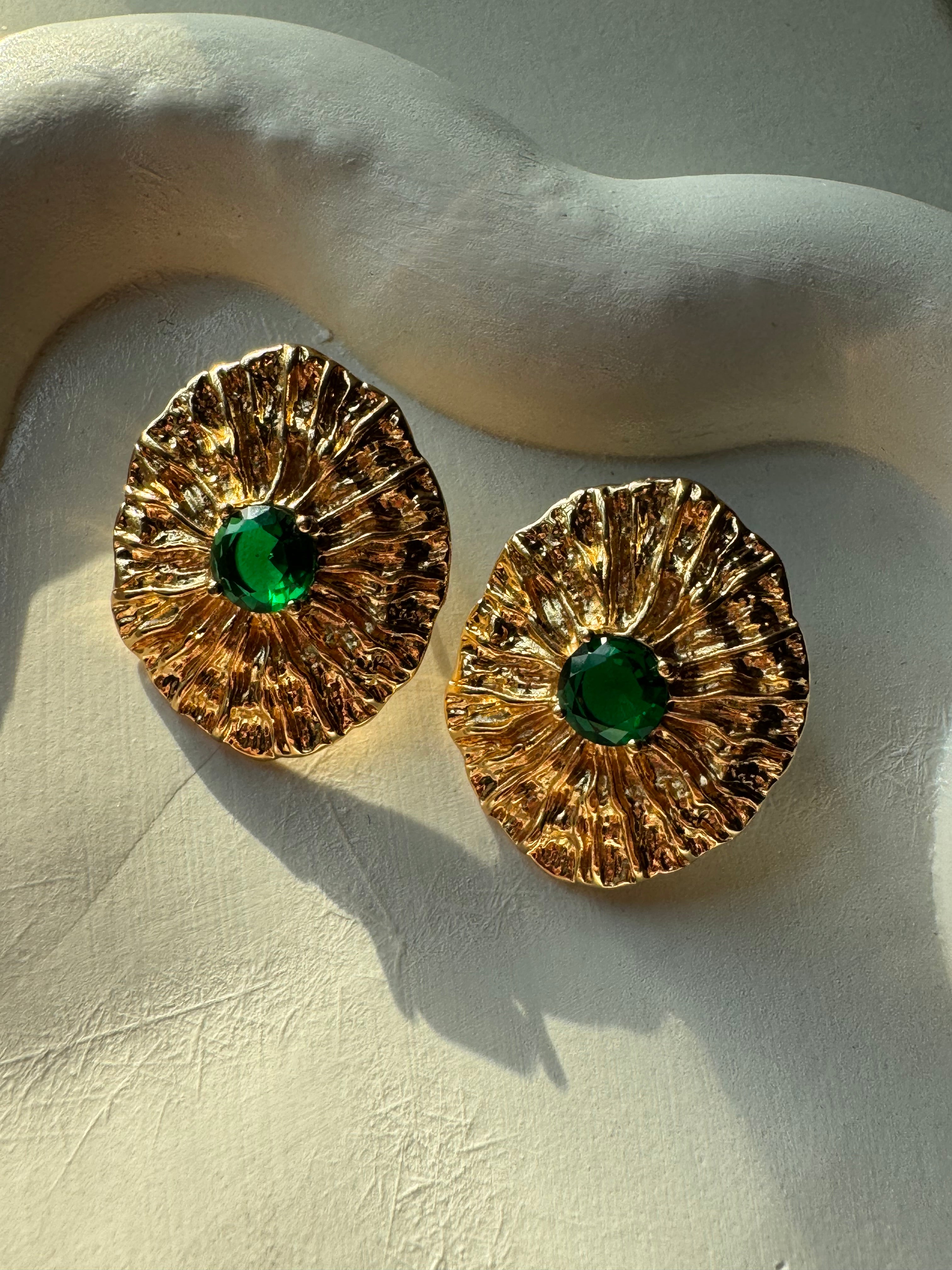 Radiance Studs (Bottle Green & Gold) - 18K Gold Plated