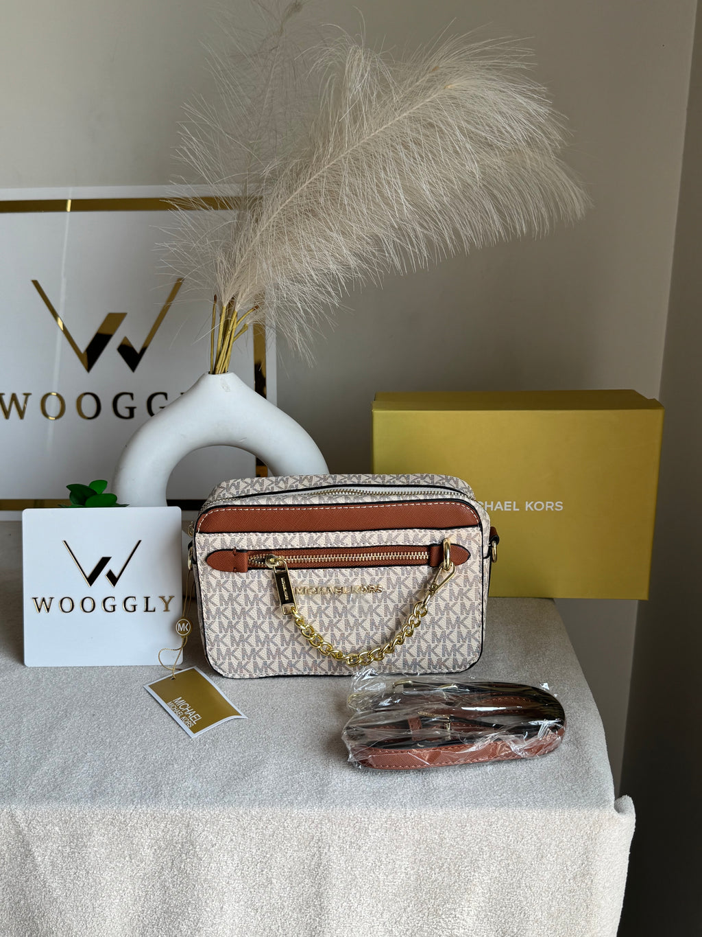 Premium MK Crossbody Bag with PROPER PACKING Cream