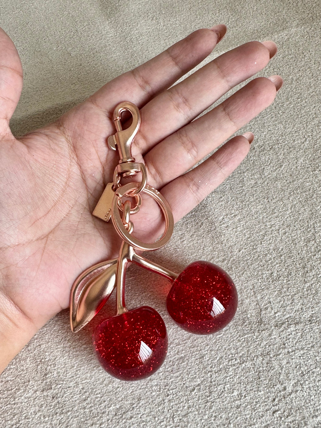 PREMIUM Coach Branded Cherry Bag Charm - Rose Gold