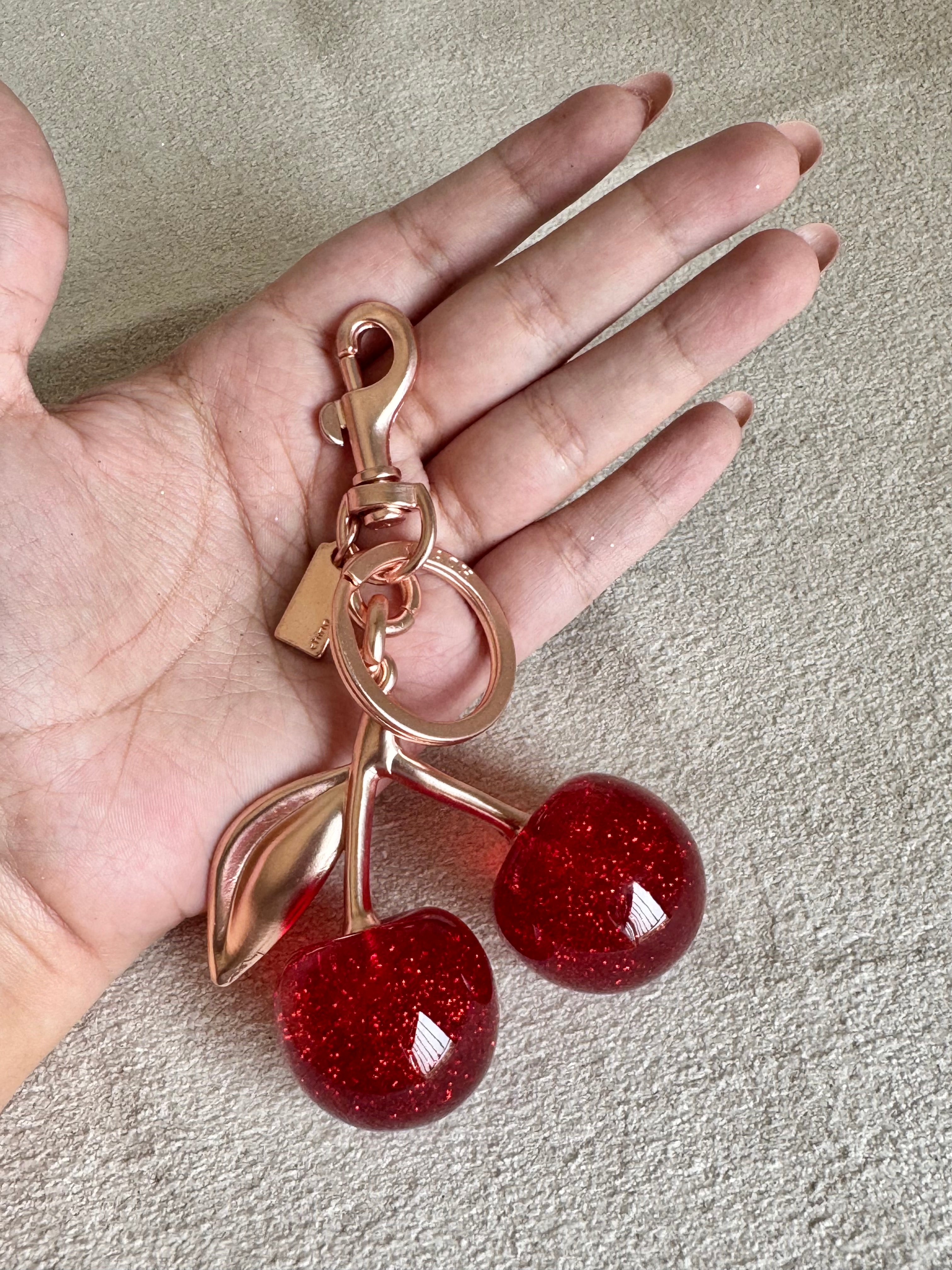 PREMIUM Coach Branded Cherry Bag Charm - Rose Gold