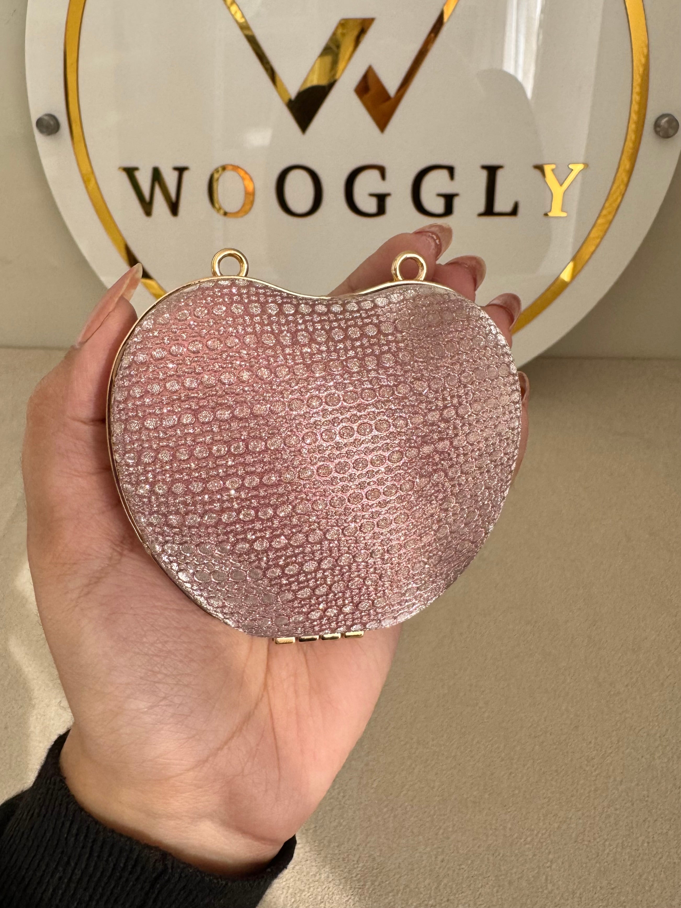 Apple Shimmer Clutch with Chain - Mini Pink