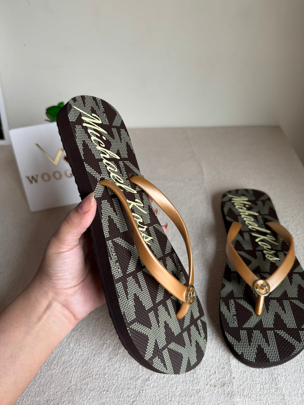 MK Black & Gold Comfy Flip Flops