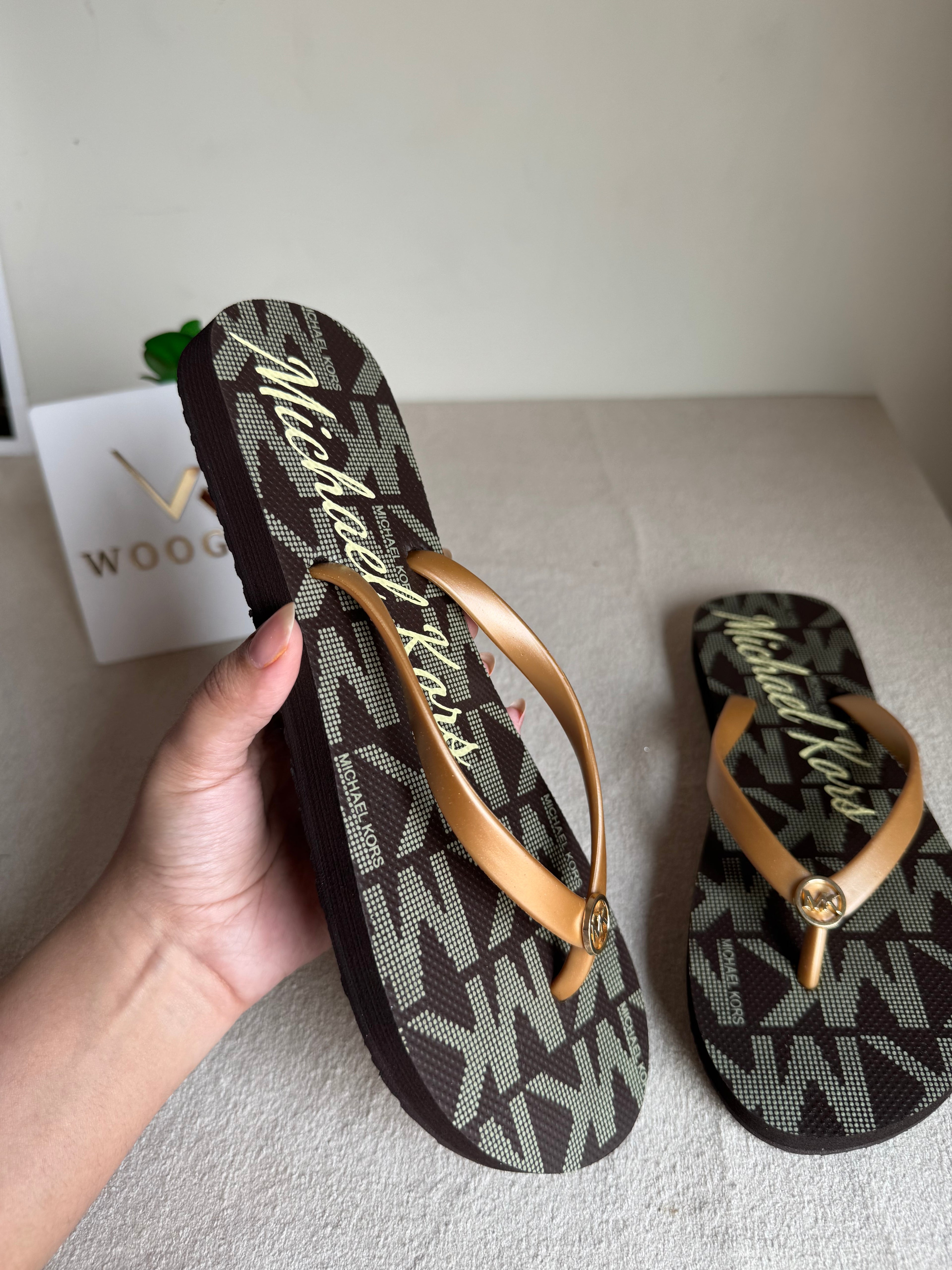MK Black & Gold Comfy Flip Flops
