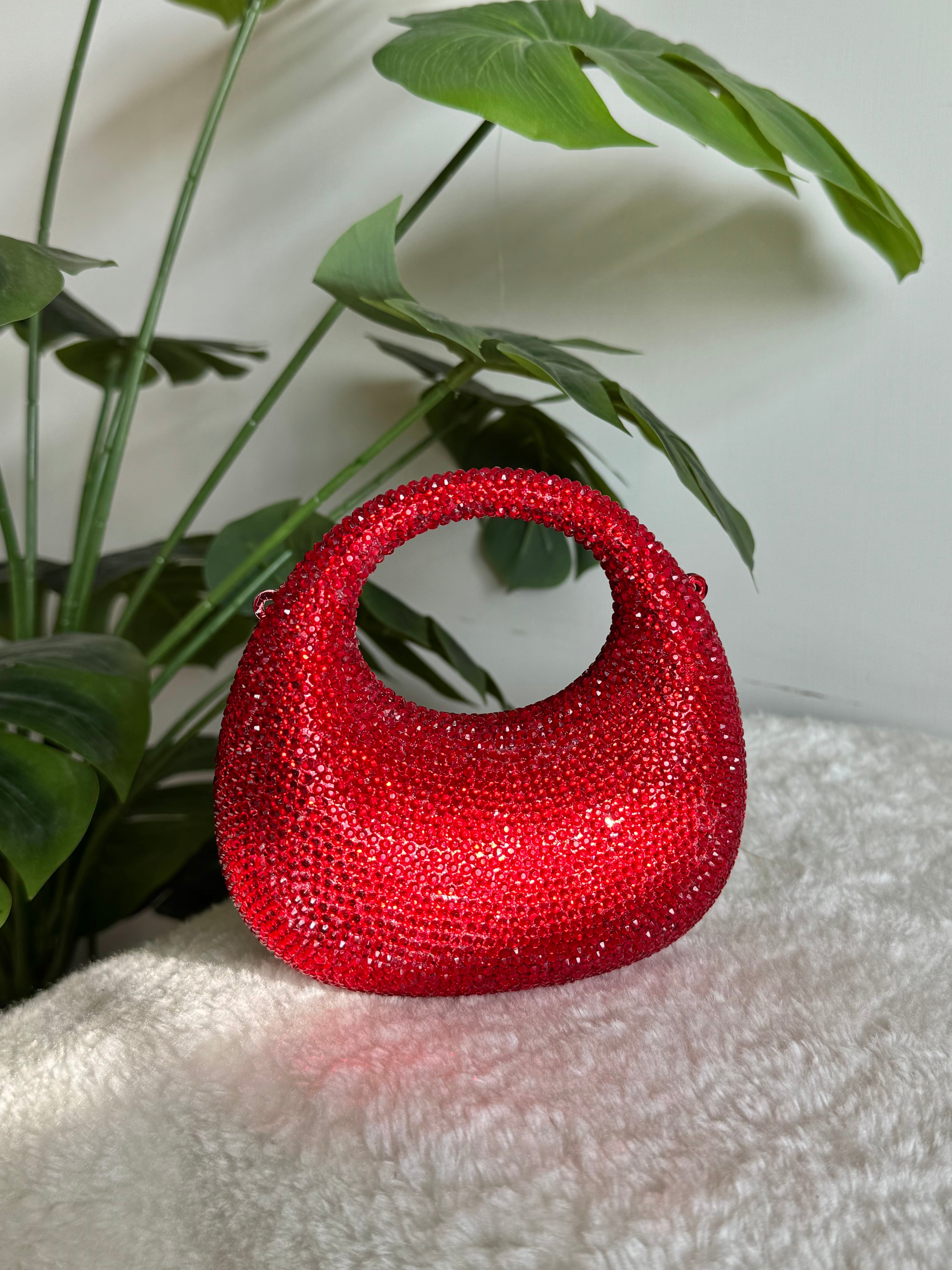 Viral Swarovski Metallic Clutch - Mini Red