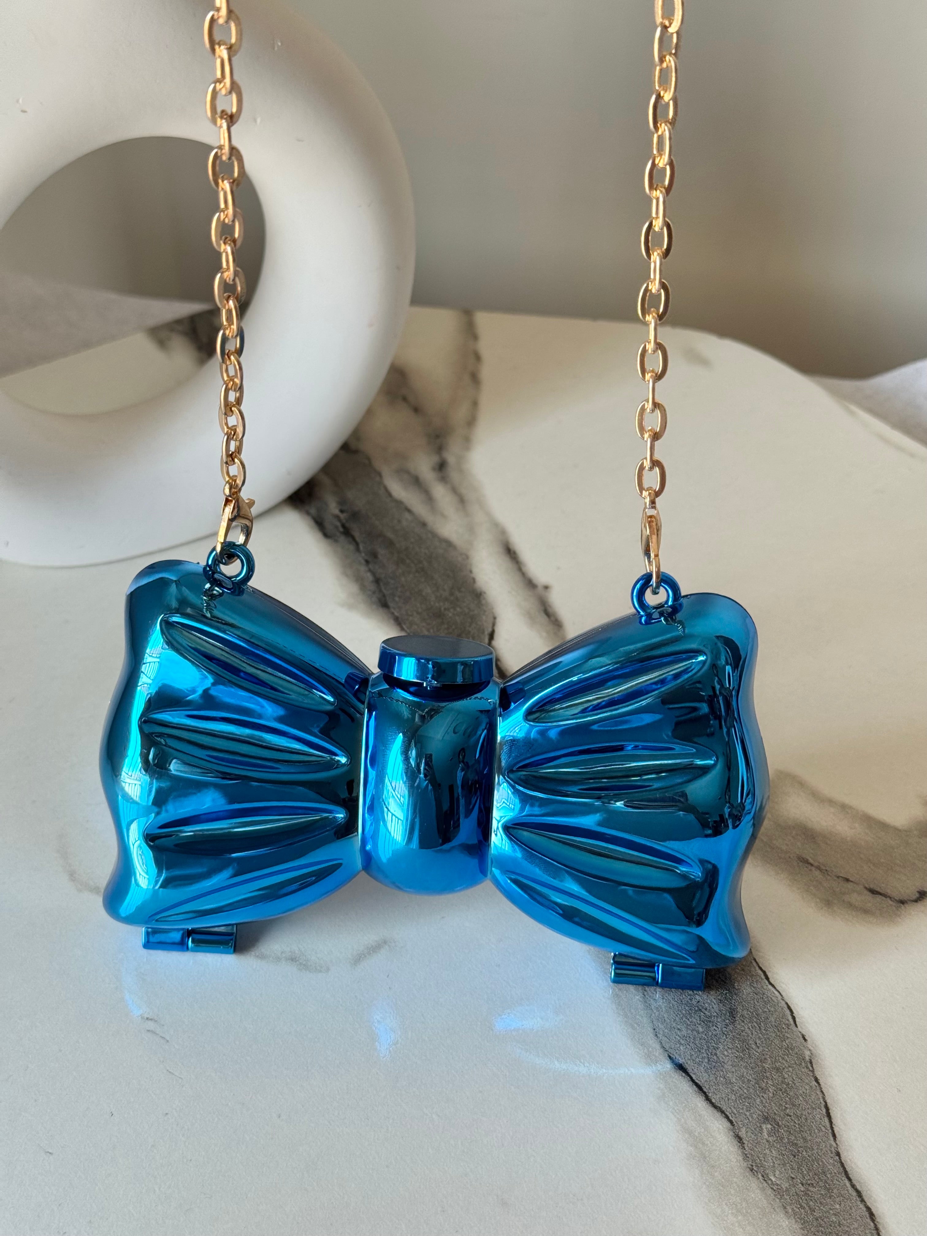 Bow Clutch - Blue with Chain