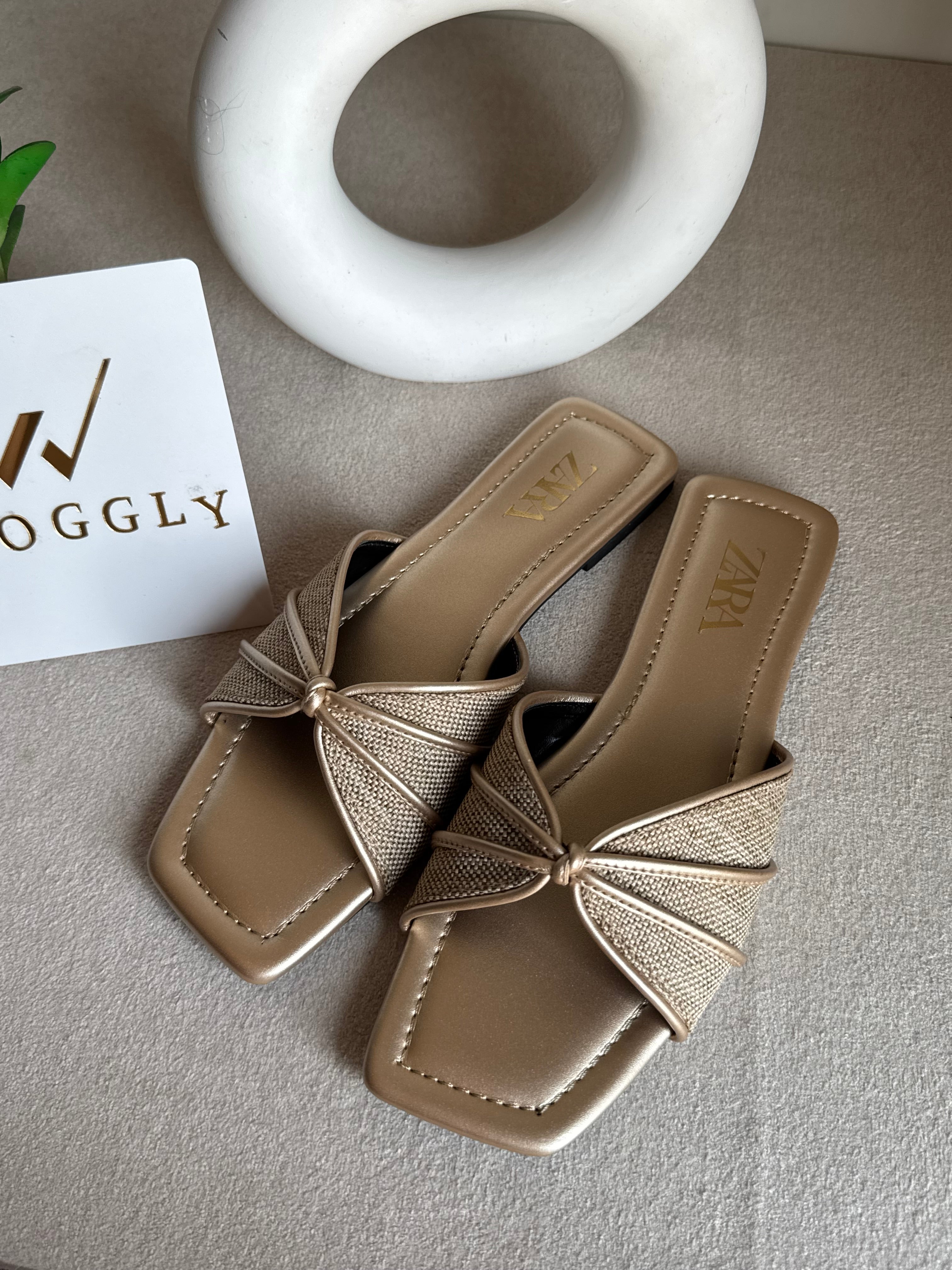 Zara Knot Slides Fawn