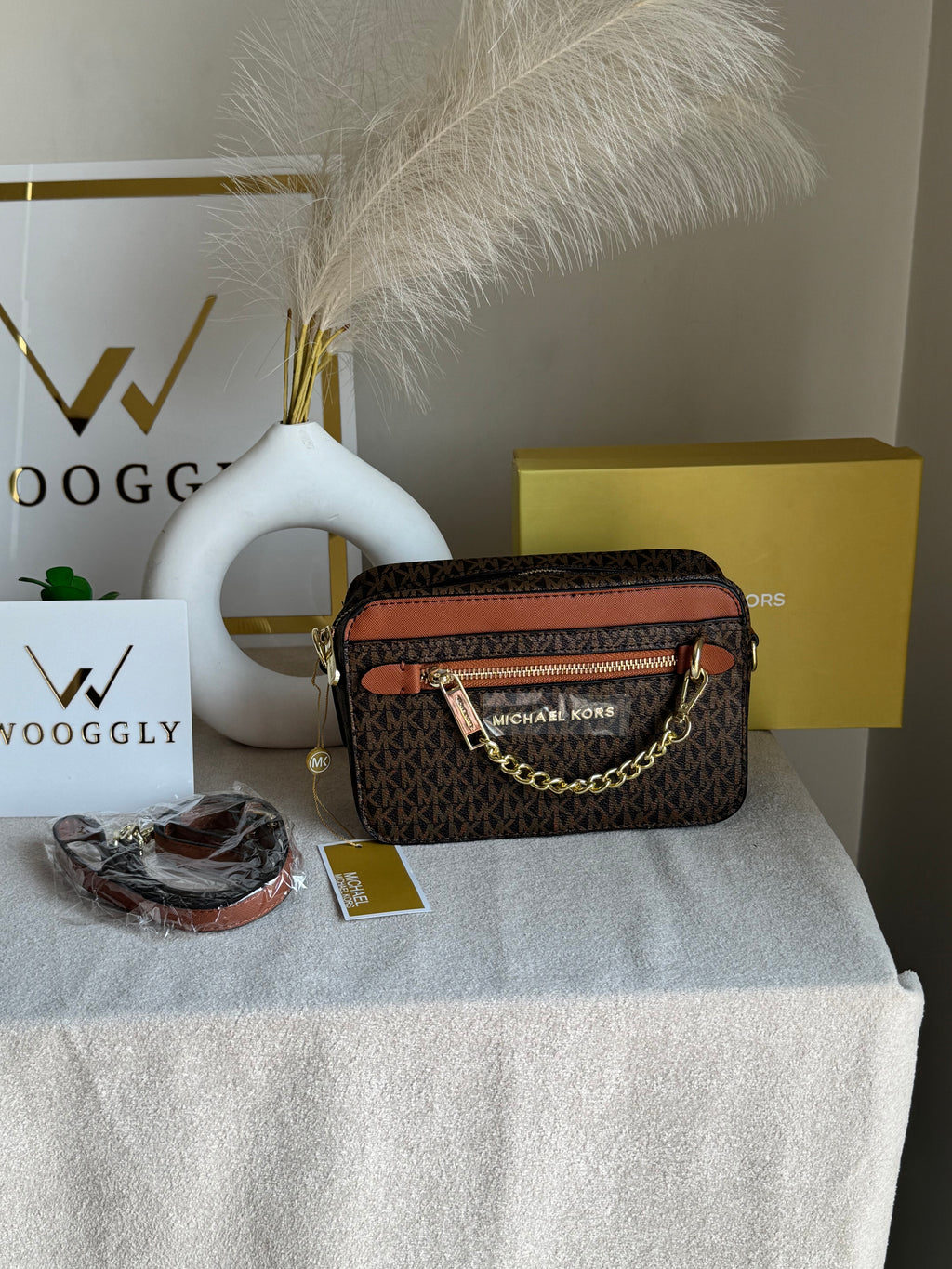 Premium MK Crossbody Bag with PROPER PACKING Brown