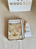 Coach Zip Card Case - Floral Apricot White
