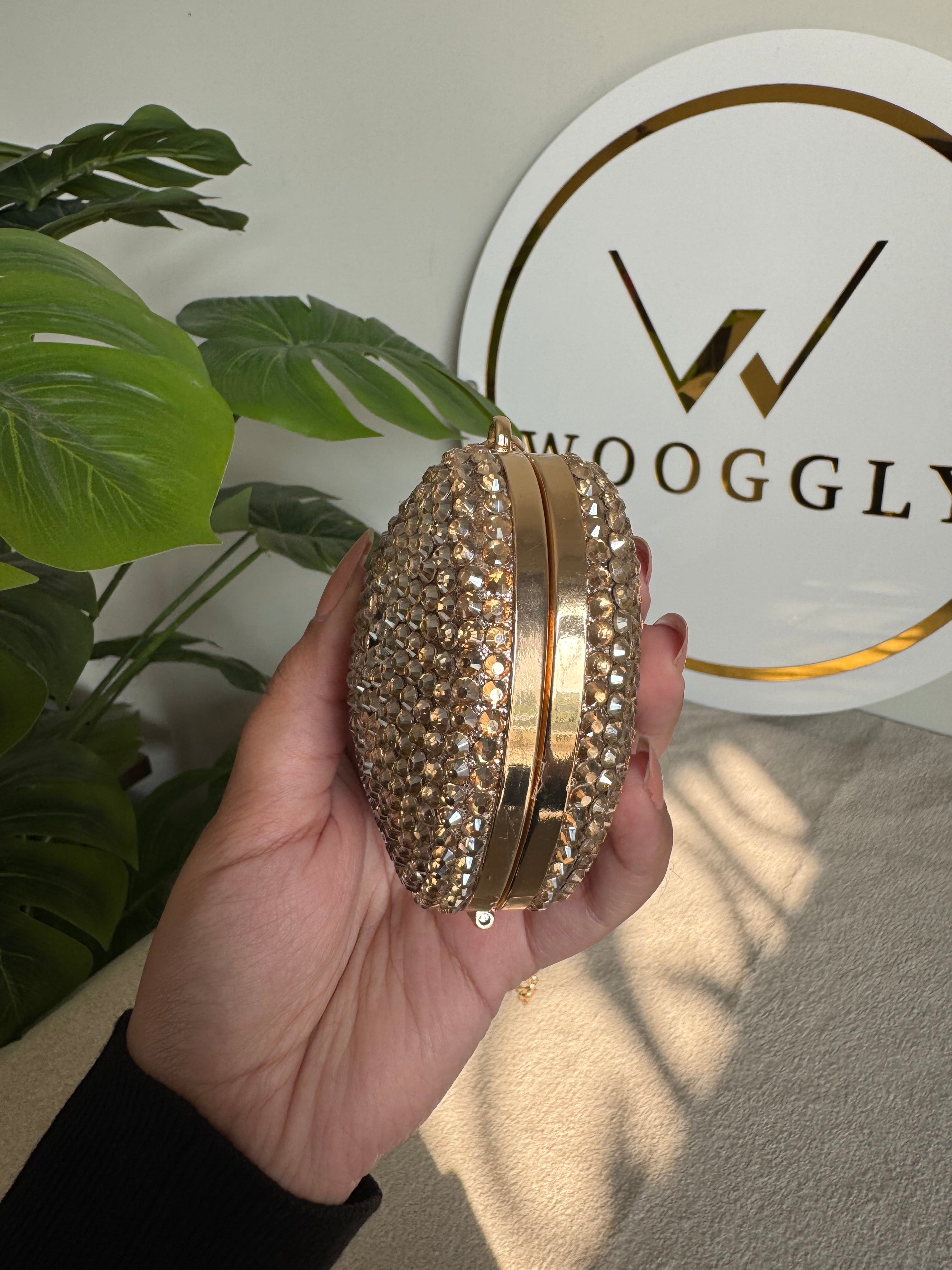 Heart Crystal Clutch with Chain - Mini Gold