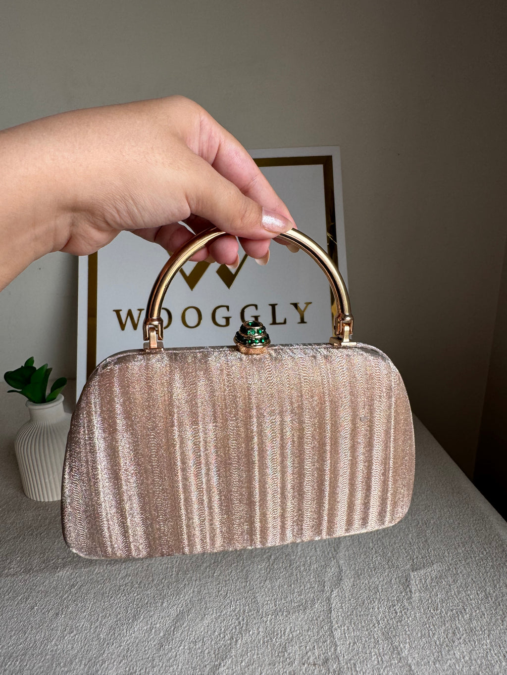 Satin Glow Clutch (Rose Gold)