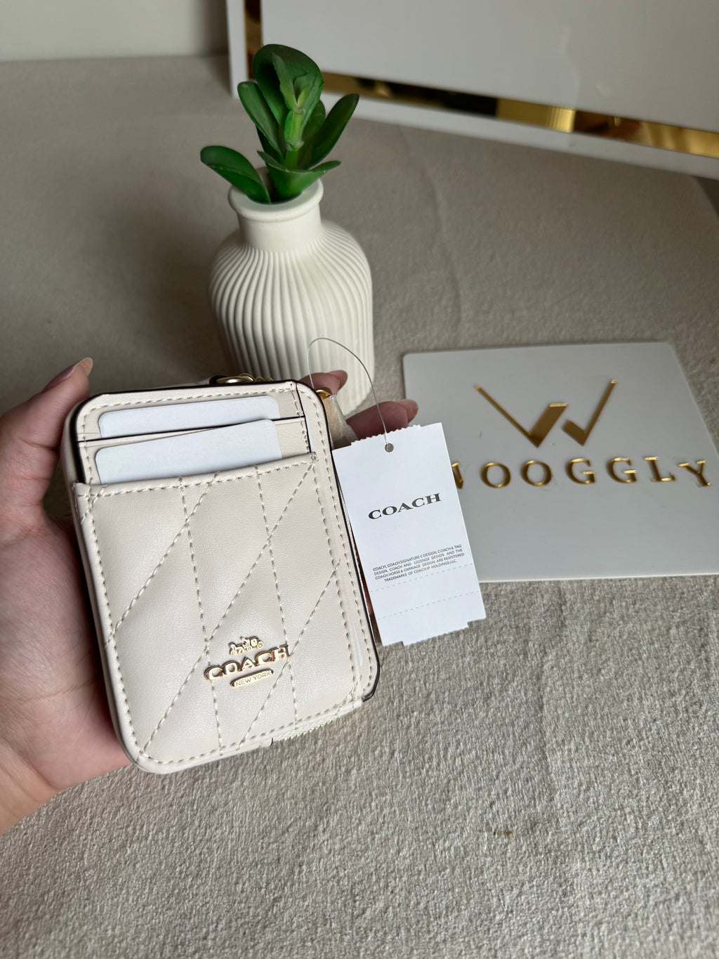 Coach Zip Card Case - Patterned White