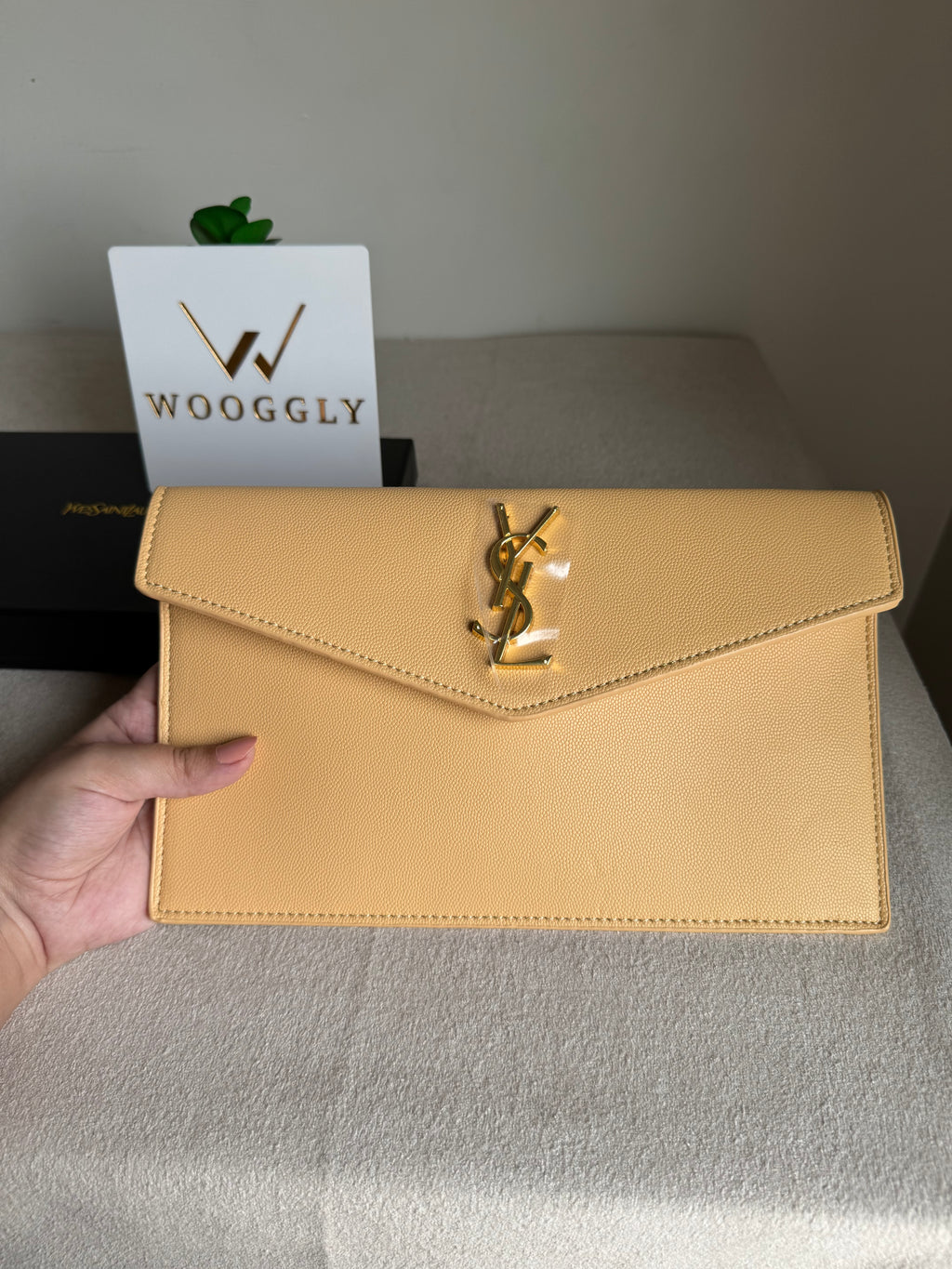 Premium Quality YSL Pouch with Box Packing - Butter Yellow