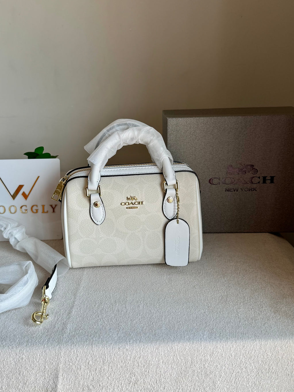 COACH Mini Duffle Bag PREMIUM with Long Strap Signature White - BOX PACKING
