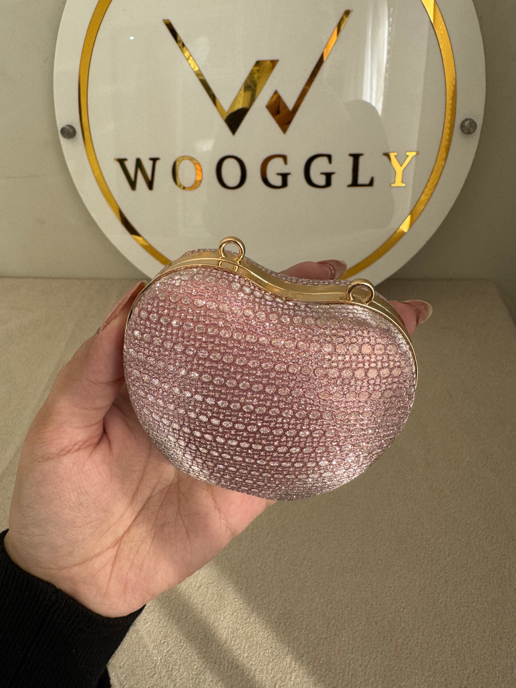 Apple Shimmer Clutch with Chain - Mini Pink