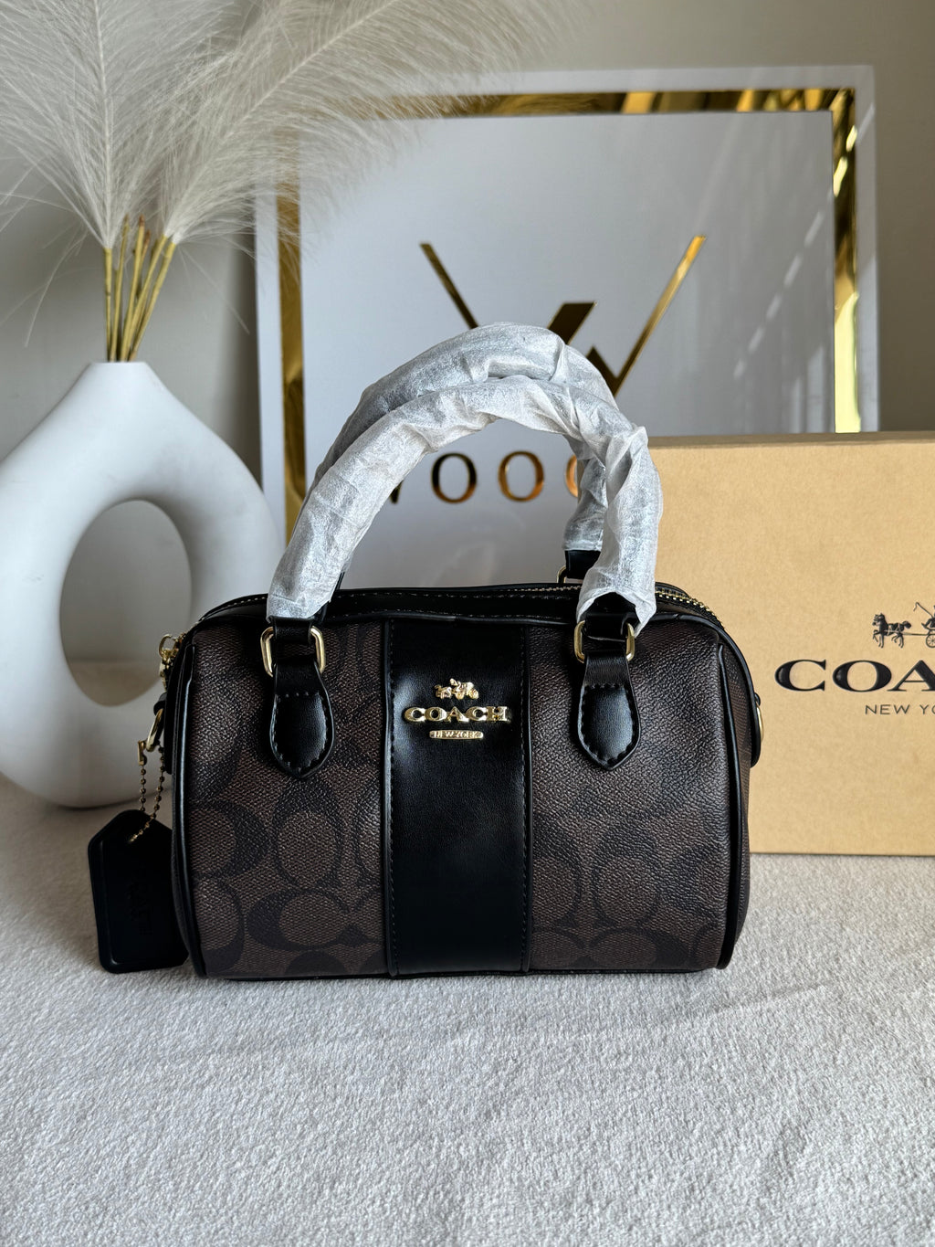 COACH Mini Duffle Bag PREMIUM with Long Strap (Signature Brown) - BOX PACKING
