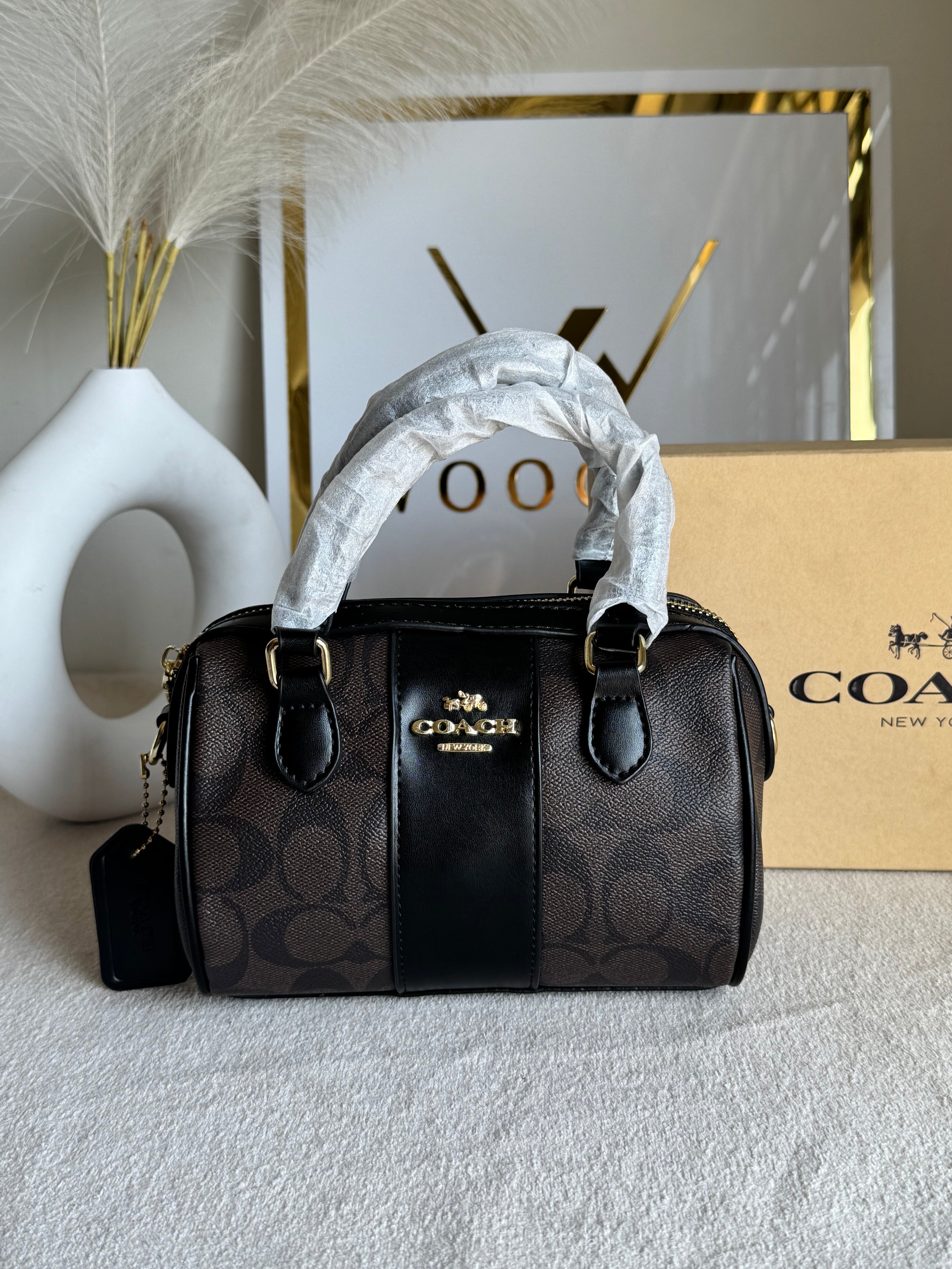 COACH Mini Duffle Bag PREMIUM with Long Strap (Signature Brown) - BOX PACKING