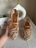 Zara Embroided Net Pumps - Beige