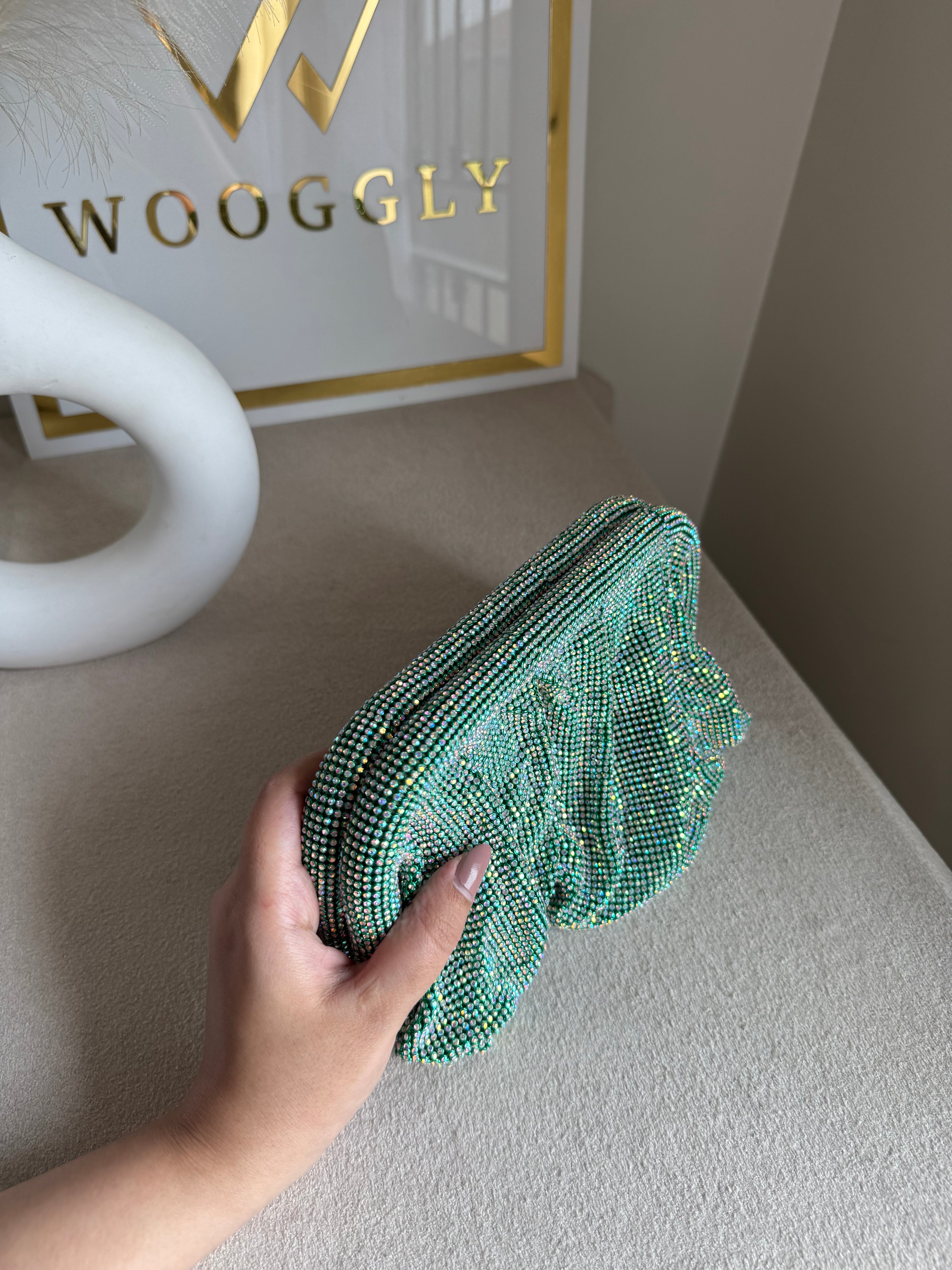 Viral High Quality Rhinestone Clutch with Chain - Aqua Royale