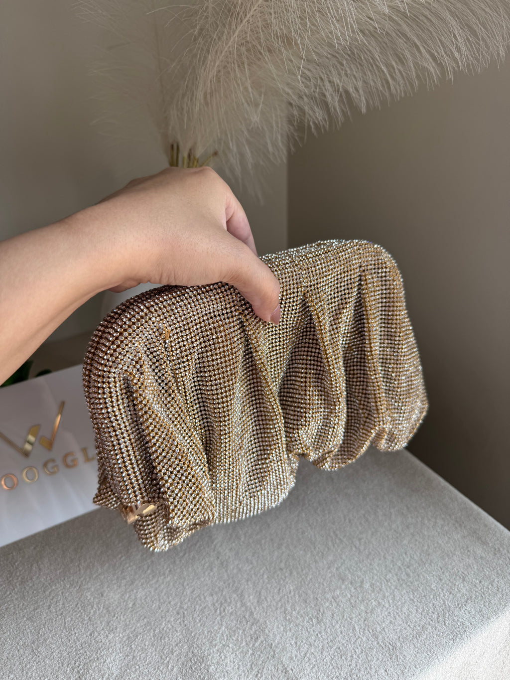 Viral High Quality Rhinestone Clutch with Chain - Champagne