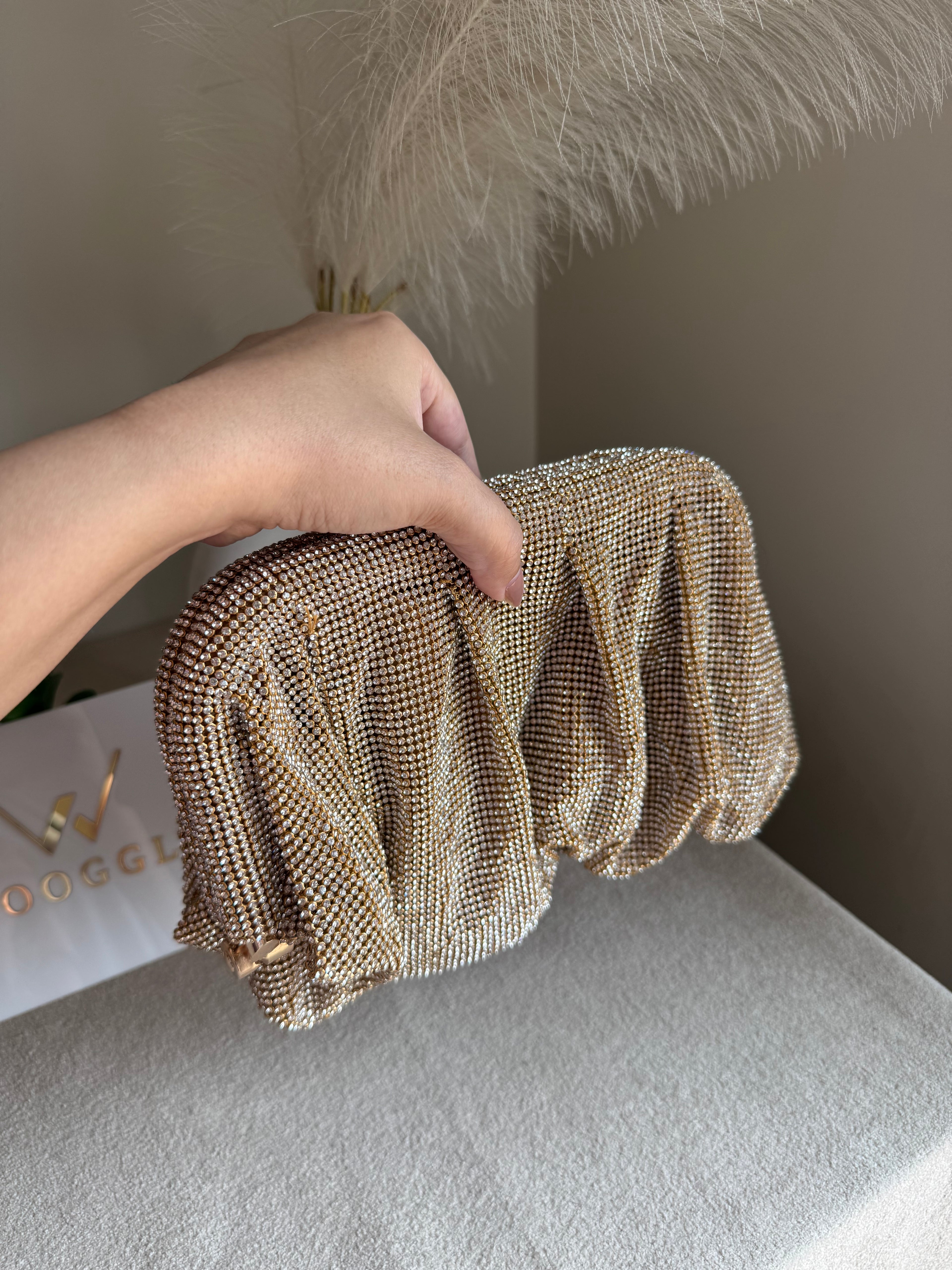 Viral High Quality Rhinestone Clutch with Chain - Champagne