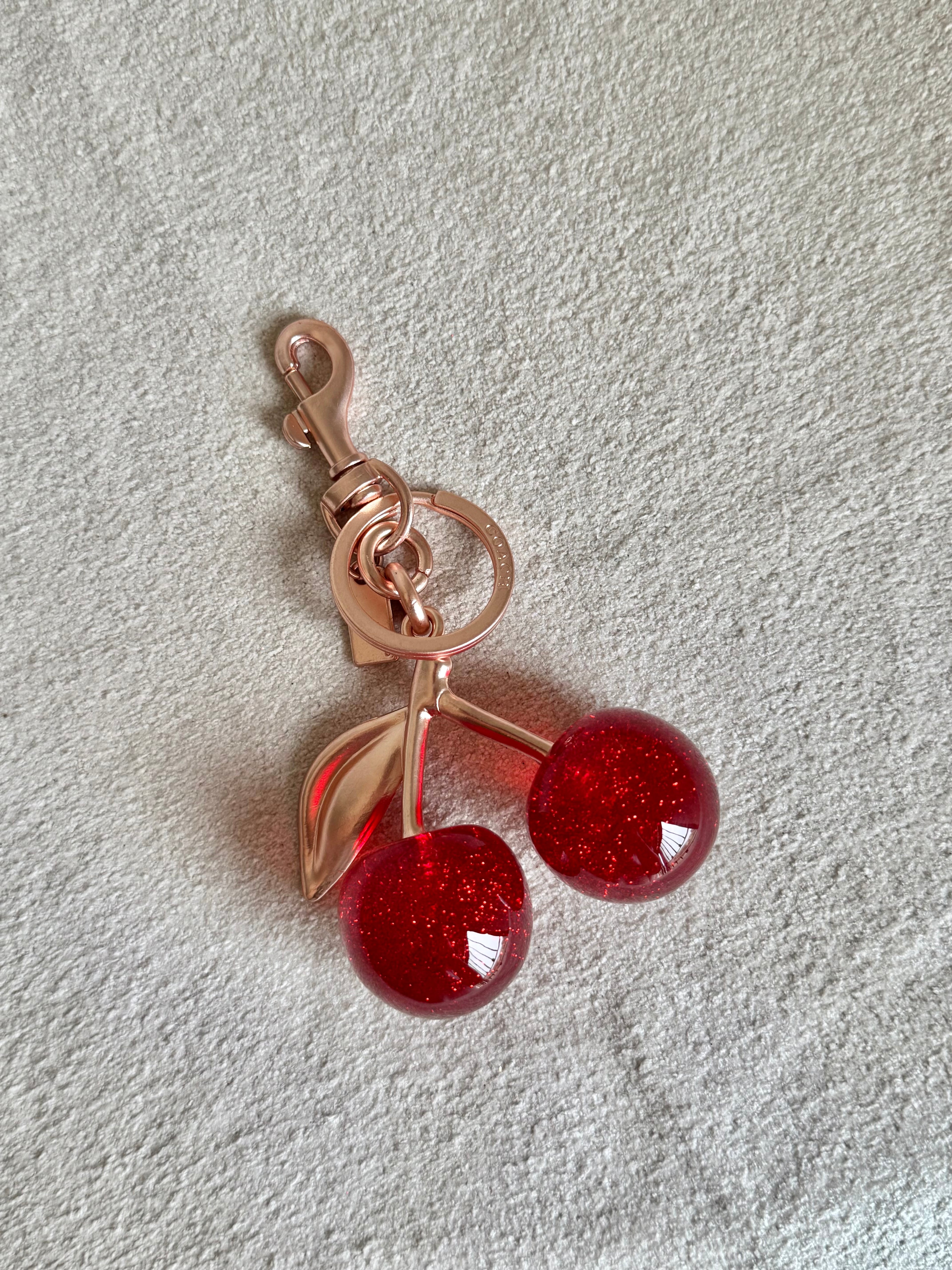 PREMIUM Coach Branded Cherry Bag Charm - Rose Gold