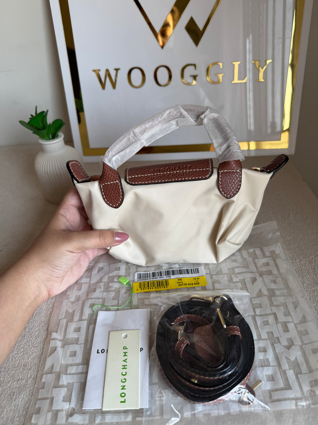 Premium LongChamp Crossbody Bag with Strap - Paper White (WITH BRAND LOGO)